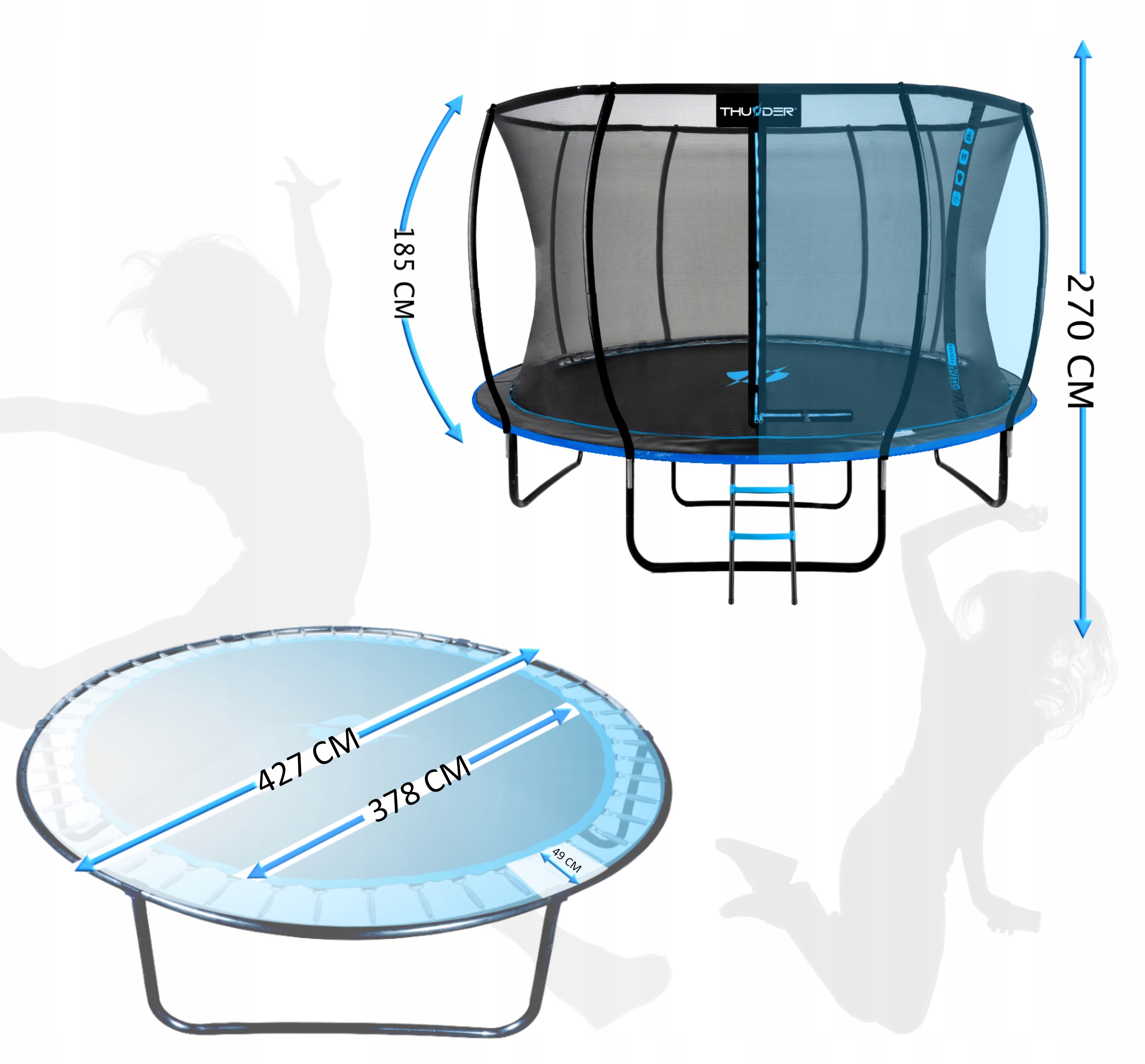 Trampolina Ogrodowa 14ft 427CM bezpieczna do skakania z drabinką Thunder Stan opakowania oryginalne