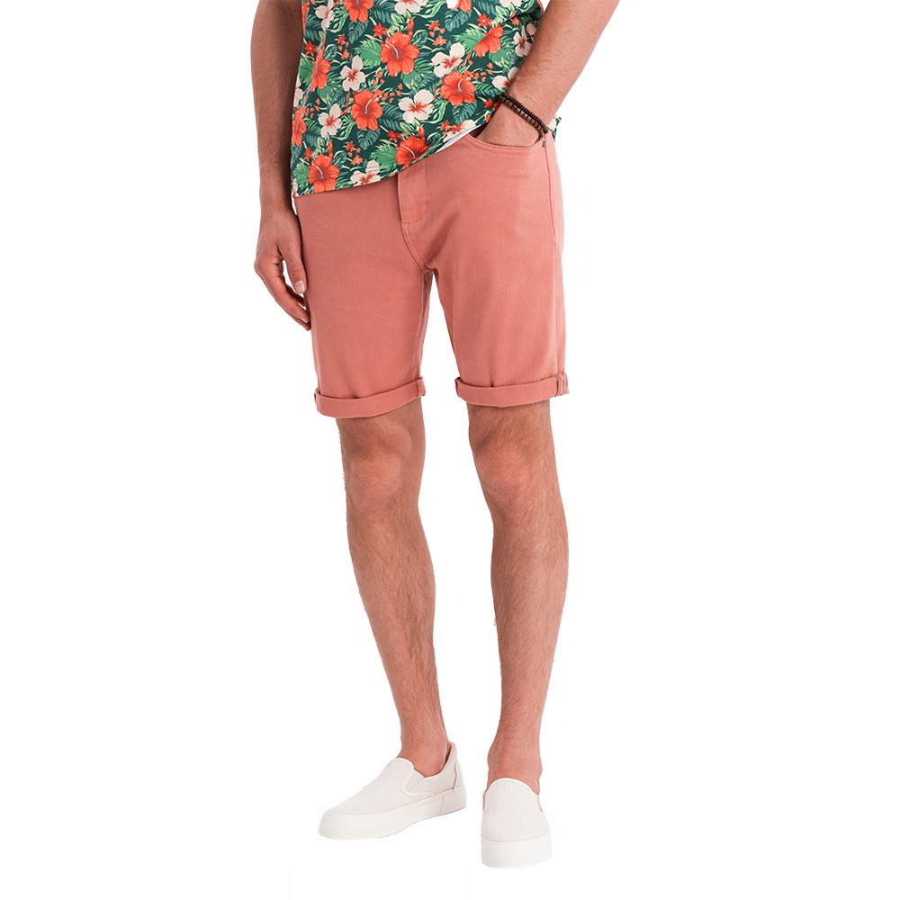 Pánské džínové šortky s vyhrnutými nohavicemi korálové OM-SRDS-0162 V6 vel S