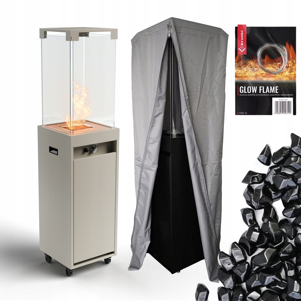 Ogrzewacz tarasowy Kominek gazowy Faro Szary + Pokrowiec Planika