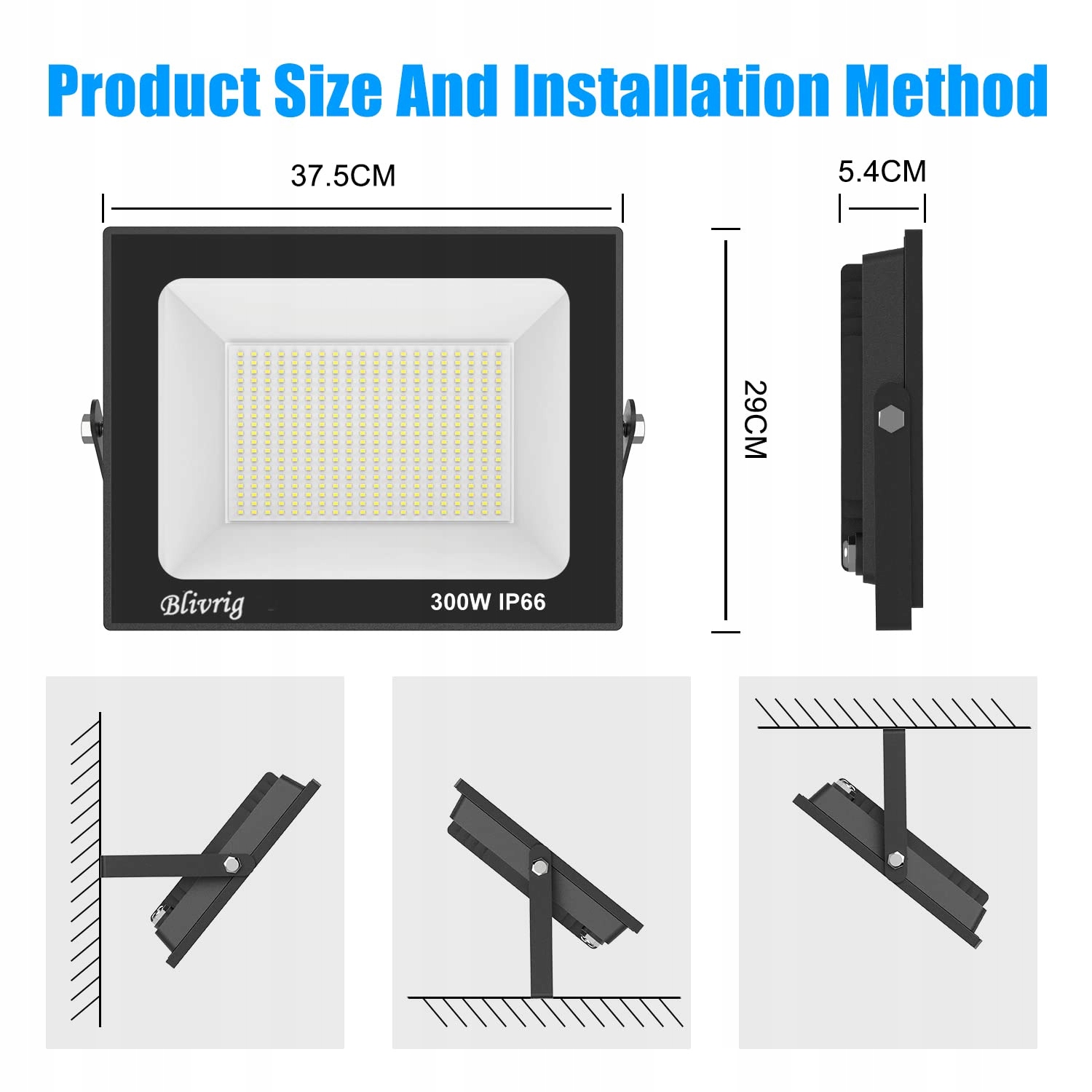 Reflektor LED Zewnętrzny Ciepły Biały Jasny Mocny 300W IP66 BLIVRIG — miniatura 6