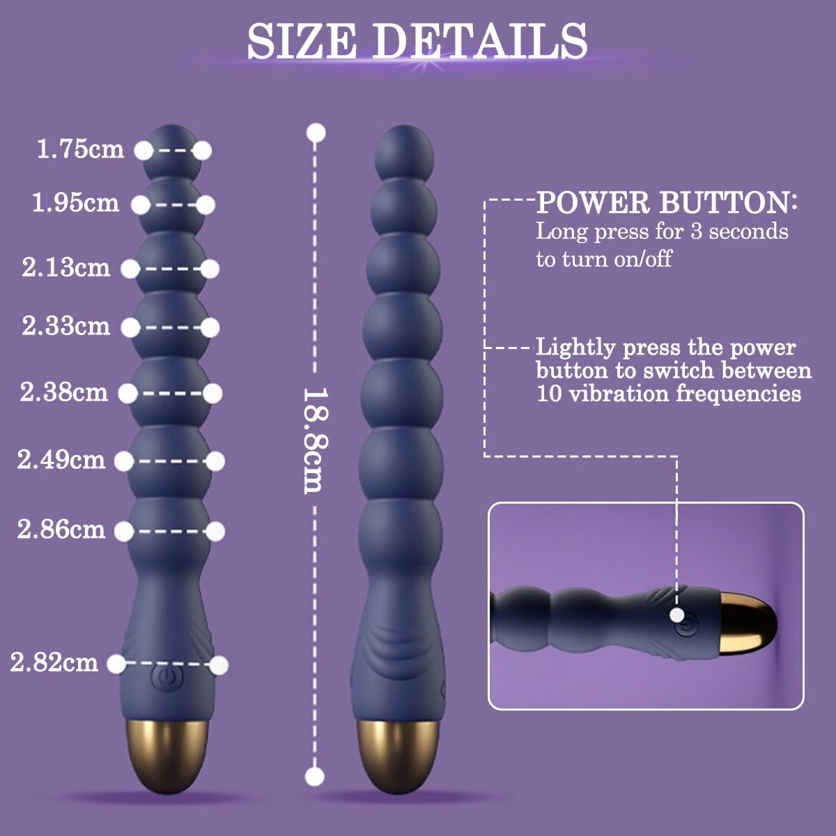 BDSMYOU Wibrator Analny Dla Mężczyzn i Kobiet 10 Trybów USB — miniatura 7