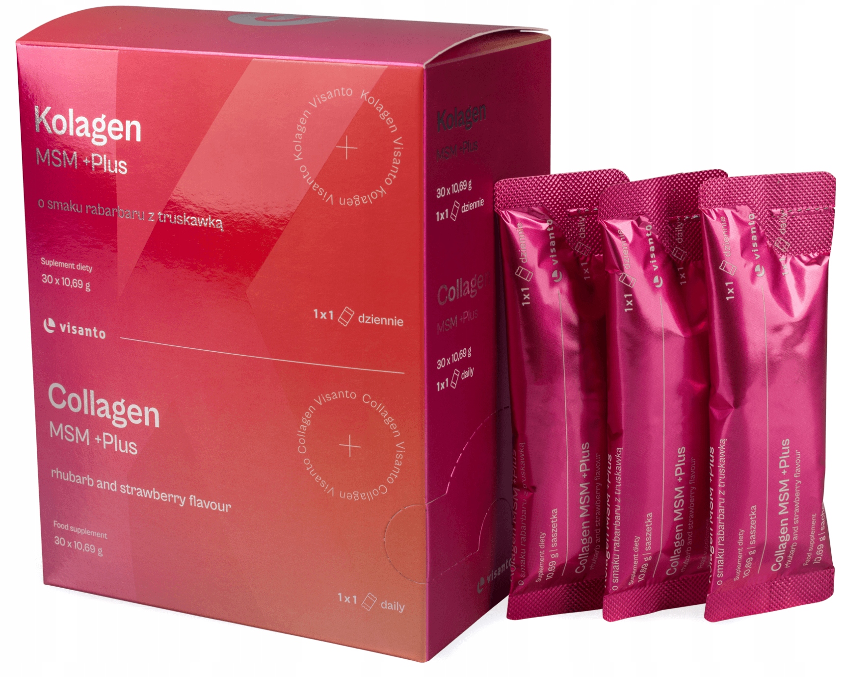Visanto Kolagen Msm +Plus Kompleks Mangan Miedź Chrom Rabarbar Truskawka
