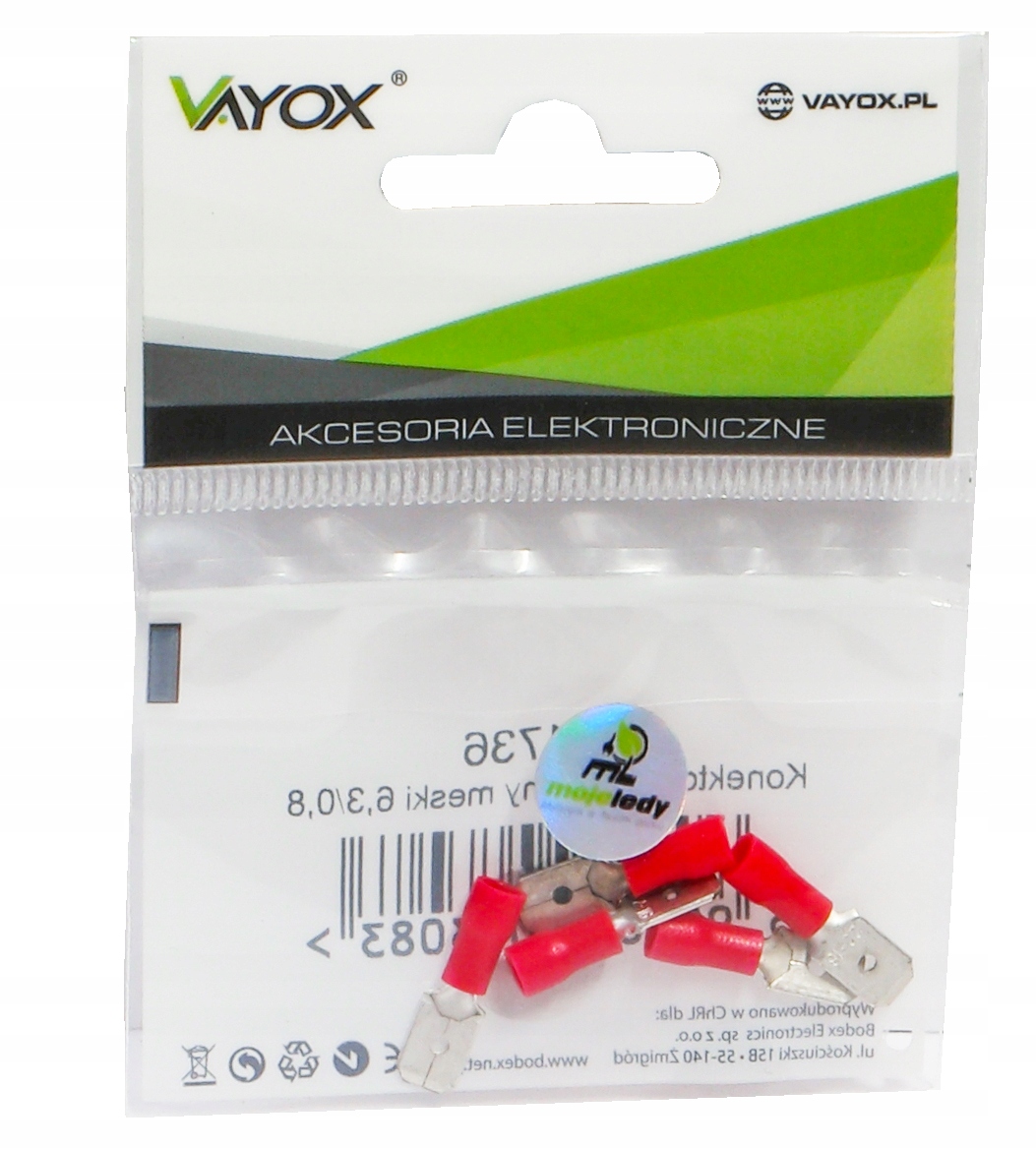 Konektor izolowany płaski męski 6,3 6,4 czerwony