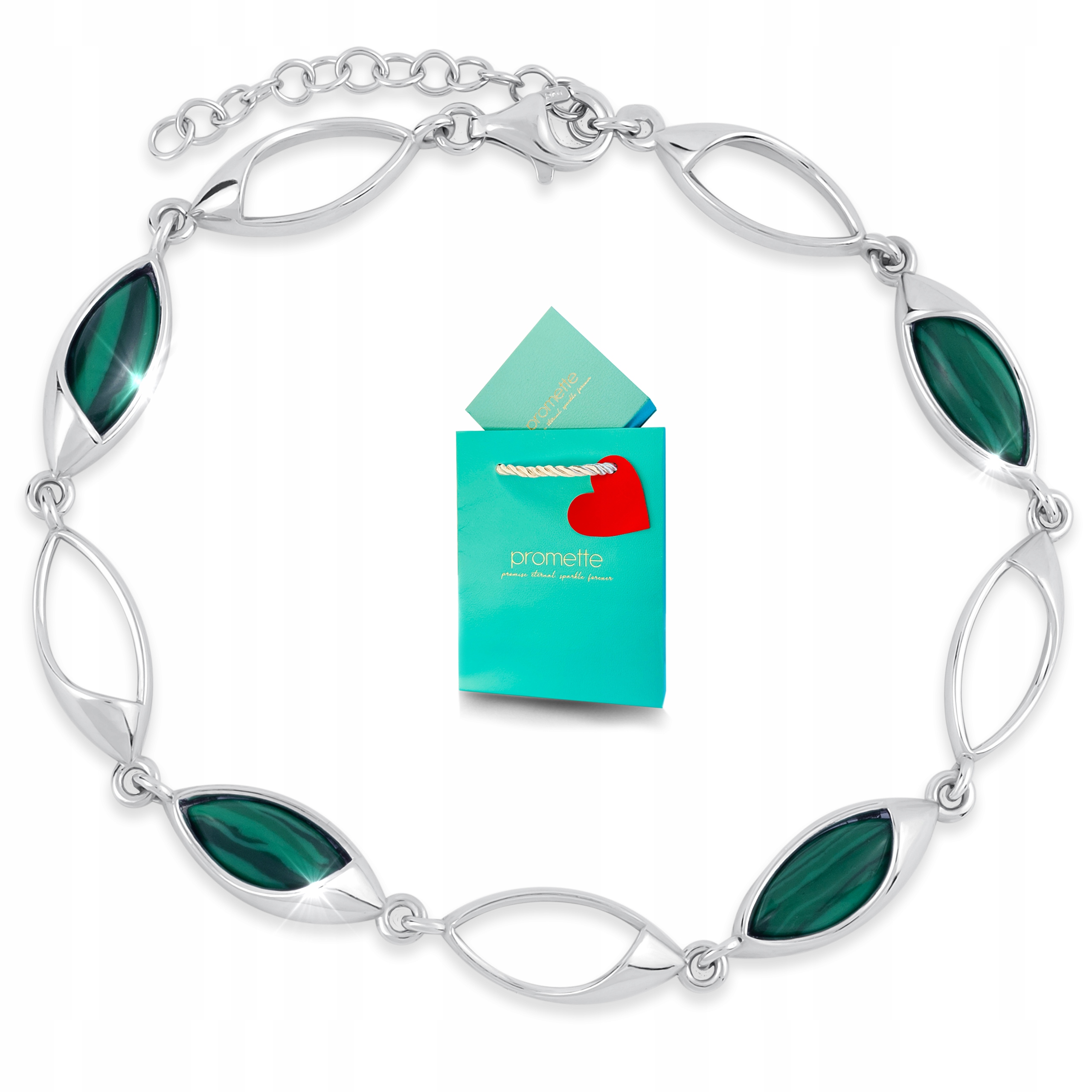 Stříbrný náramek s malachitem, dámský, s malachity stříbro 925