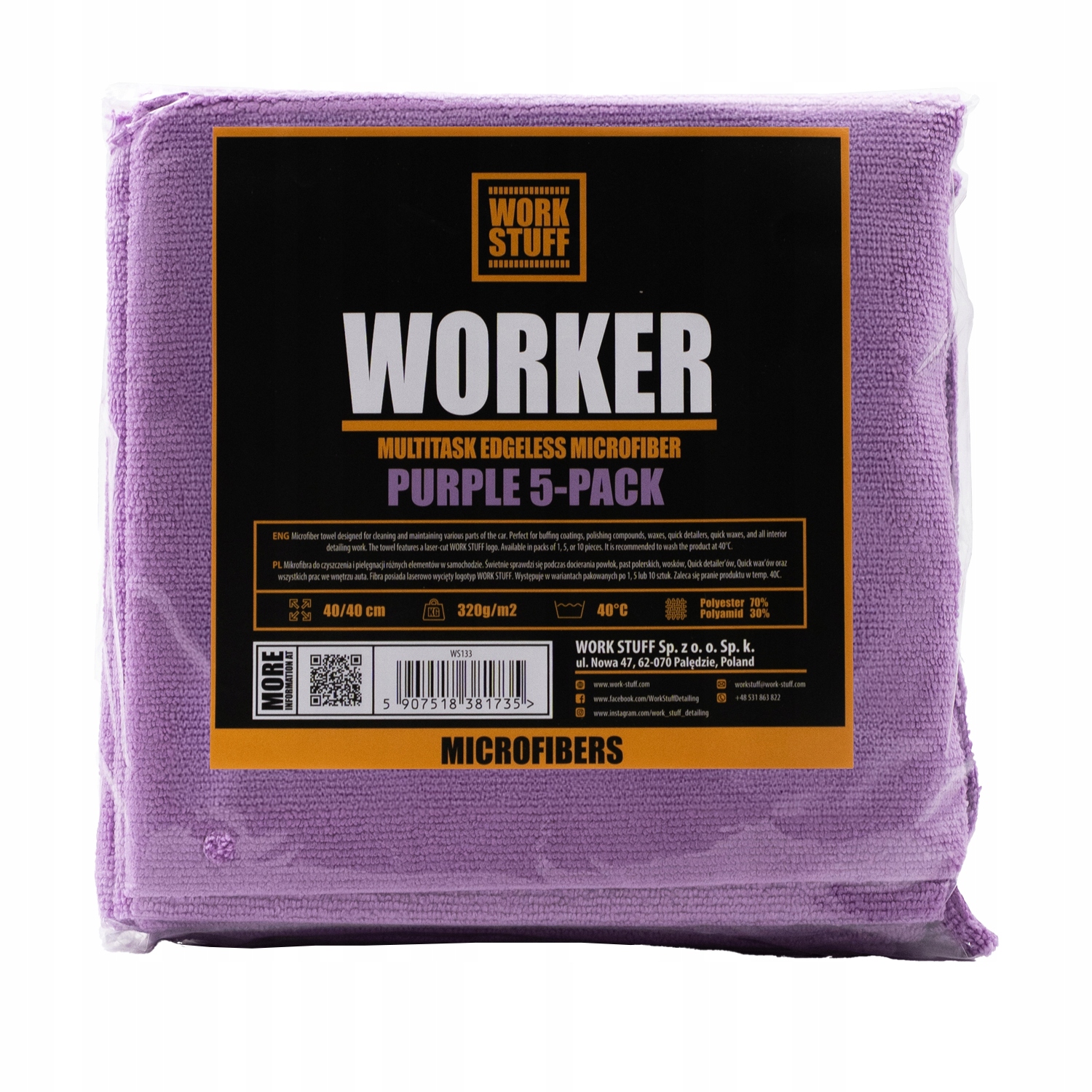 Work Stuff Worker 5-PACK Purple Zestaw 5 Mikrofibr 40x40 320 Gsm