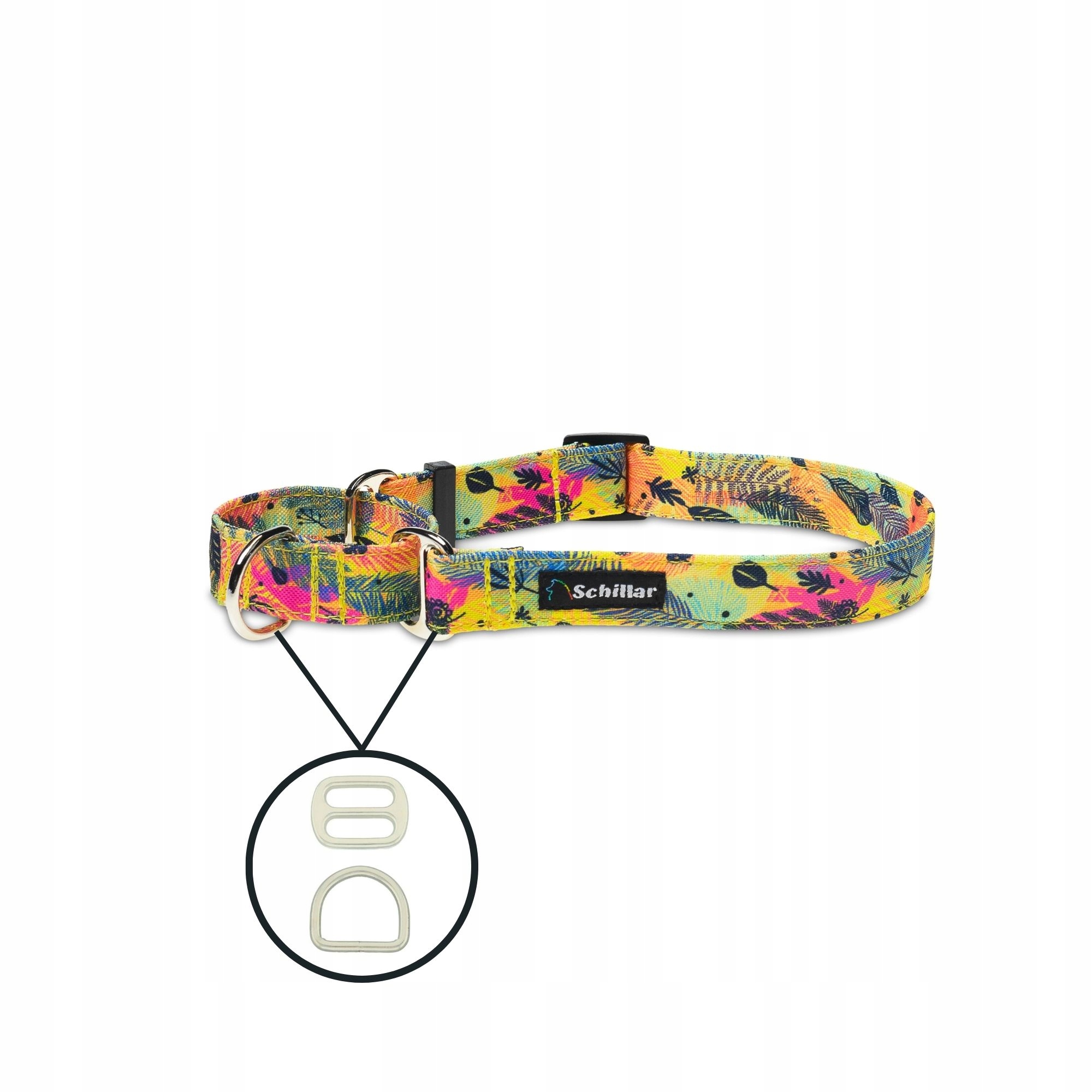 Obojek martingale pro velkého psa žlutý s barevným větrem L XL 40-60 cm