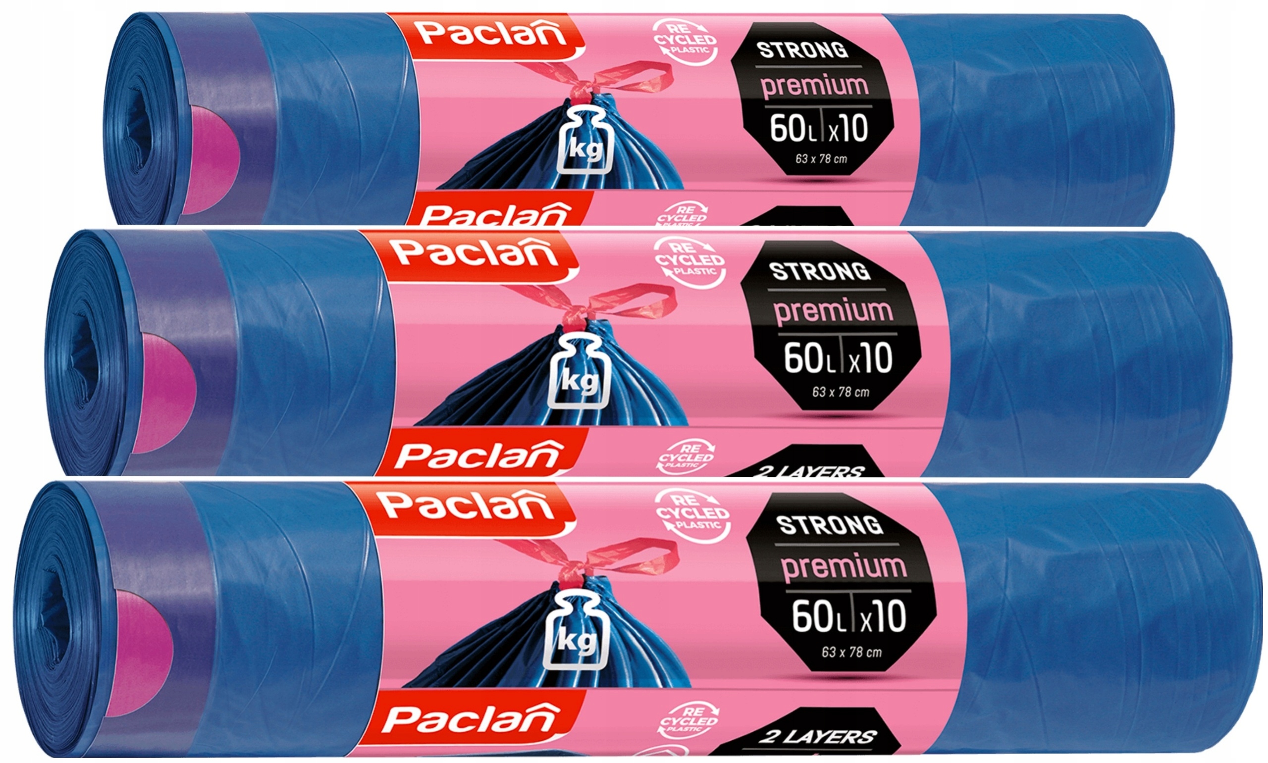 

Worki Na Smieci Premium 60L 30 szt Paclan 3 rolki