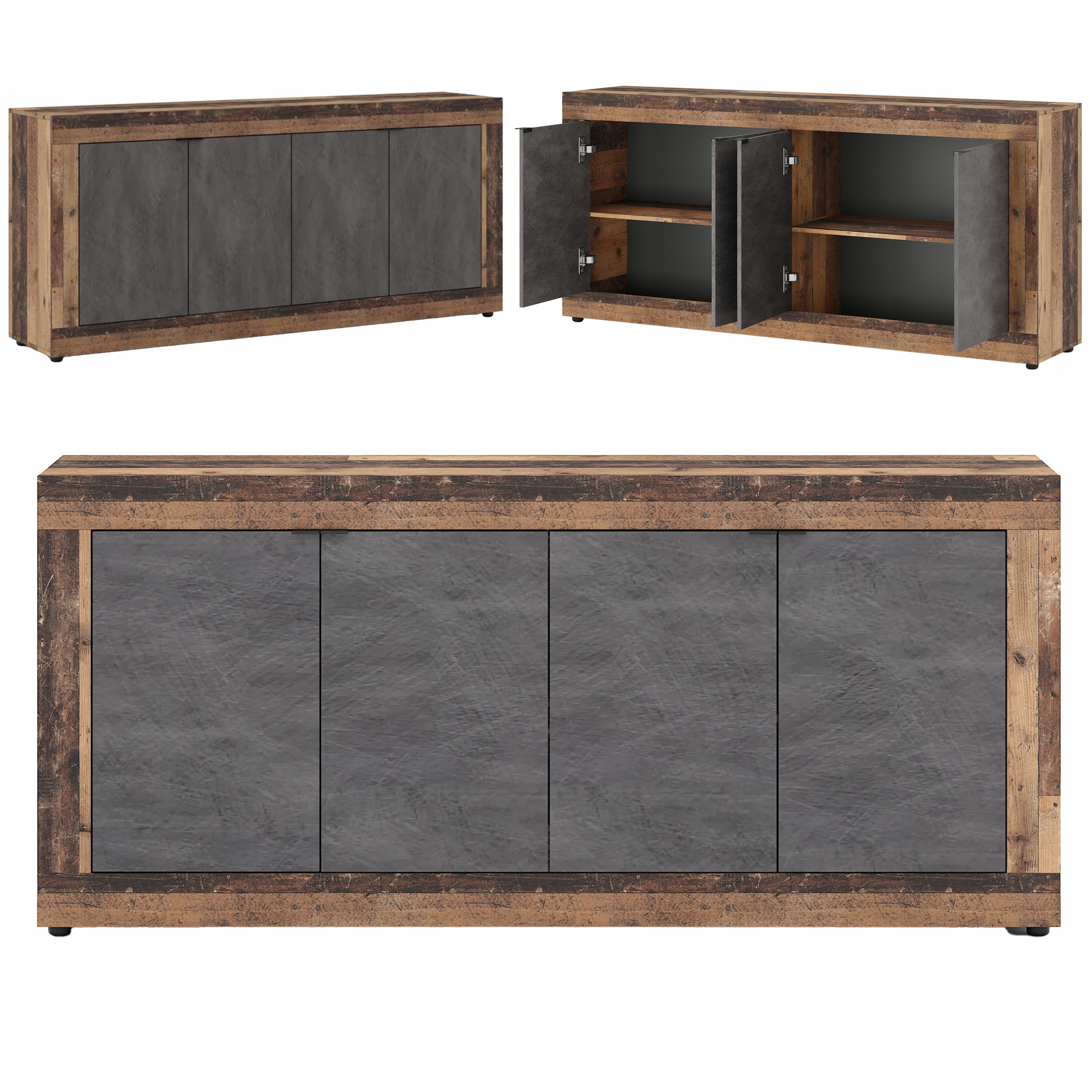 Dřevěná komoda do obývacího pokoje Předsíň Kancelář Vintage Dub Grafit Blago 180 cm