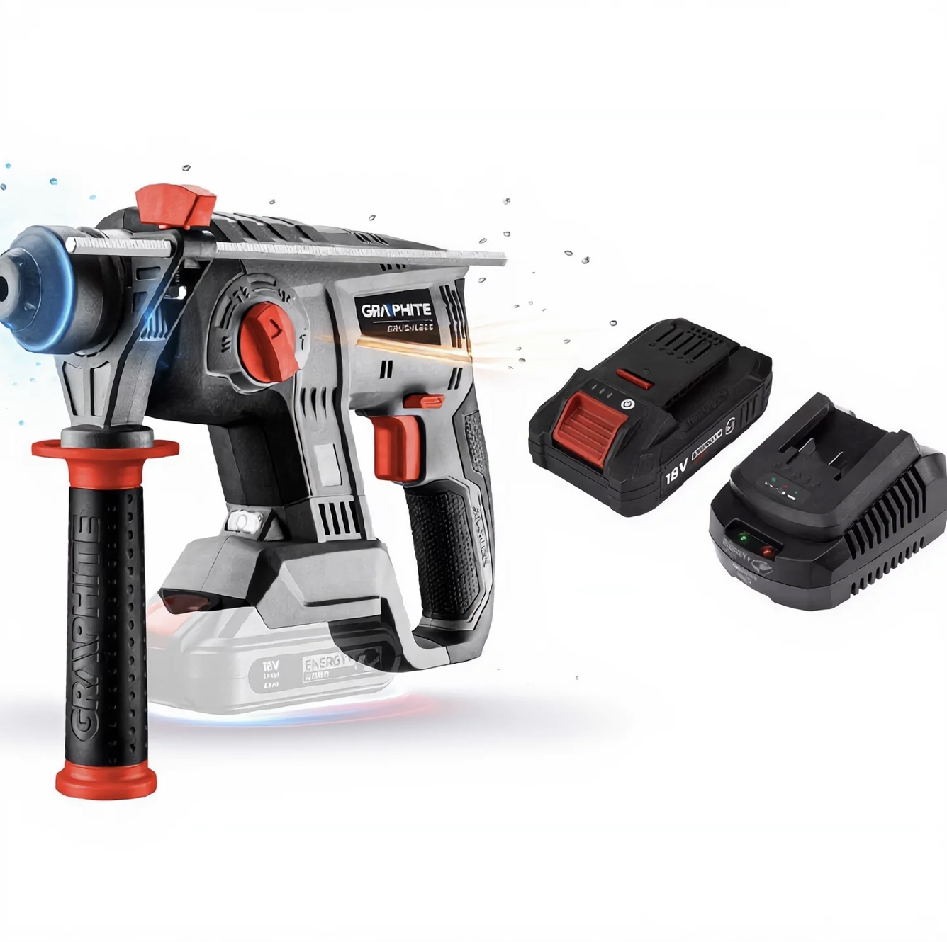 Graphite Vrtací Kladivo Akumulátor 4AH Bezkartáčové 18V Udar 2.2J 58G027