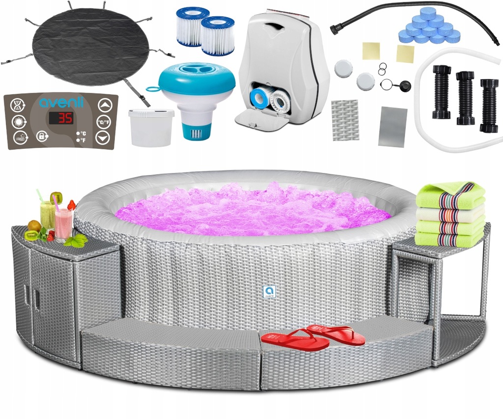Dmuchane Spa Basen Ogrodowy Avenli 6 Osób Hydromasaż Pokrywa Meble