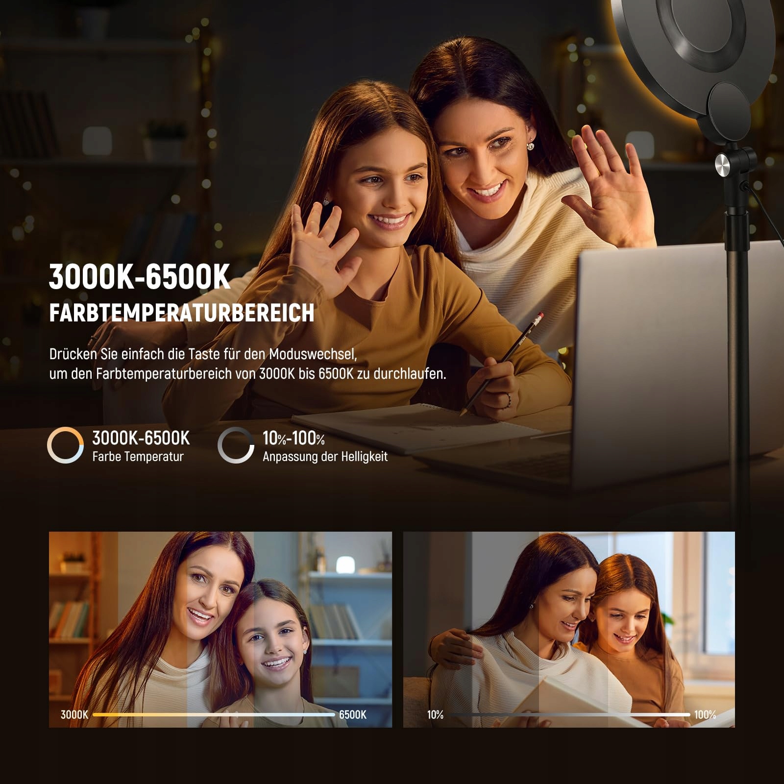 NEEWER BASICS Zestaw Selfie Lampa Pierścieniowa 7" 10W 3000K-6500K — miniatura 3