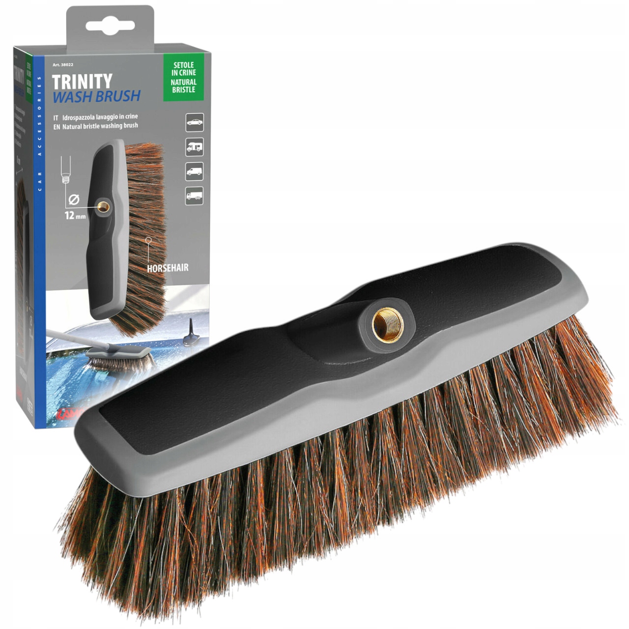 Szczotka Z Naturalnego Włosia do mycia 25x8cm do auta, kampera, vana, busa
