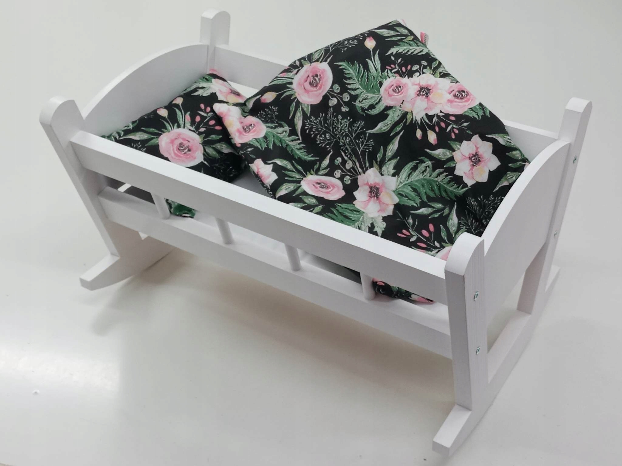 KOŁYSKA DLA LALEK BIAŁA + POŚCIEL Z MATERACEM