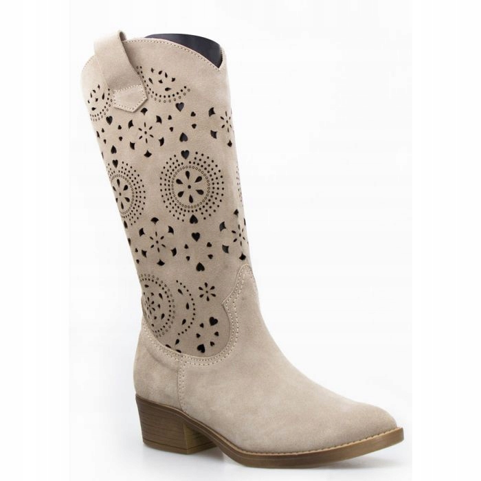 SZARE BEŻOWE KOZAKI AŻUROWE WZORY SKÓRA OPTIMO 38 Marka inna