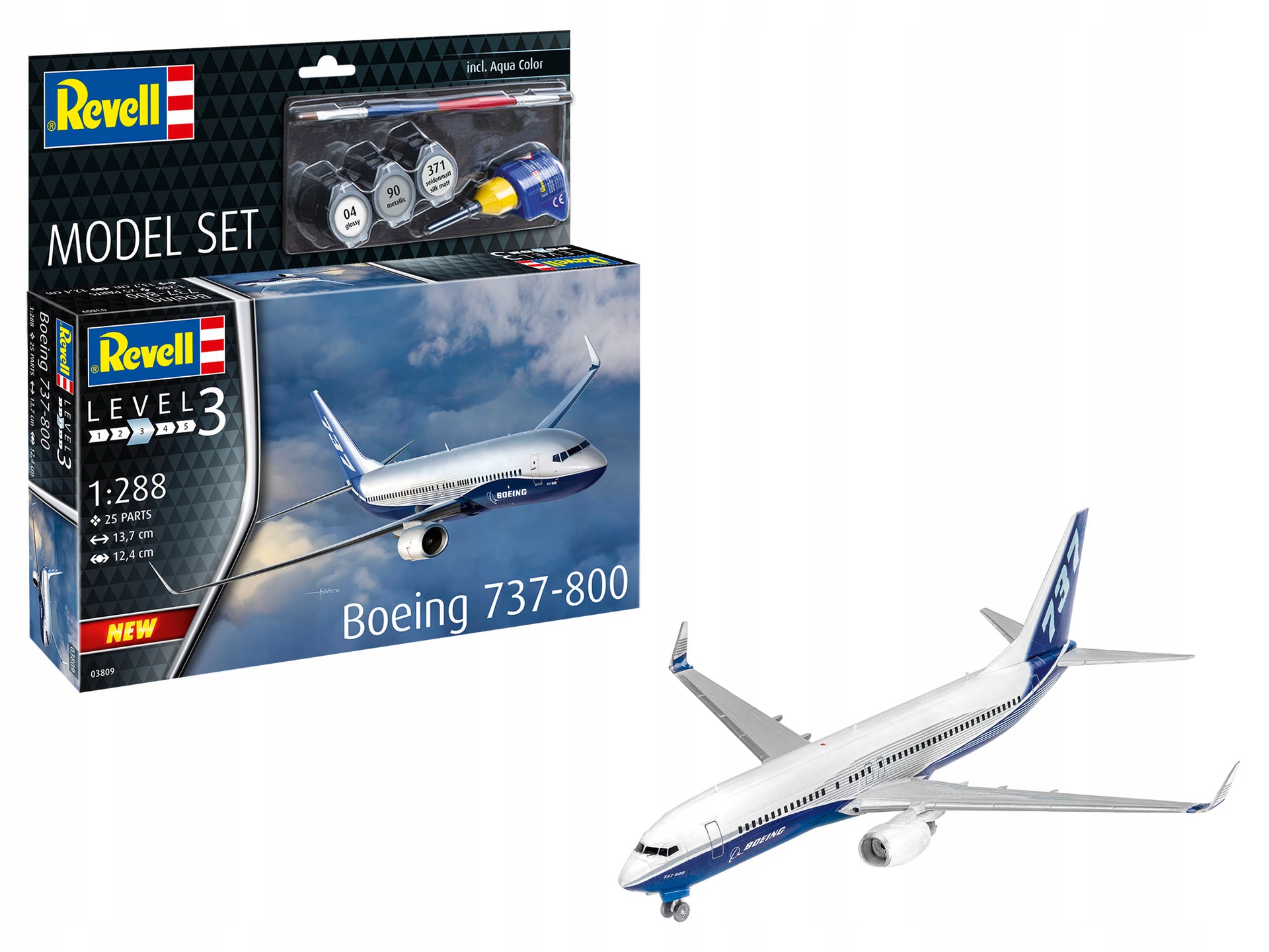 Model Set Boeing 737-800 barvy a lepidlo Revell 63809 měřítko 1/288