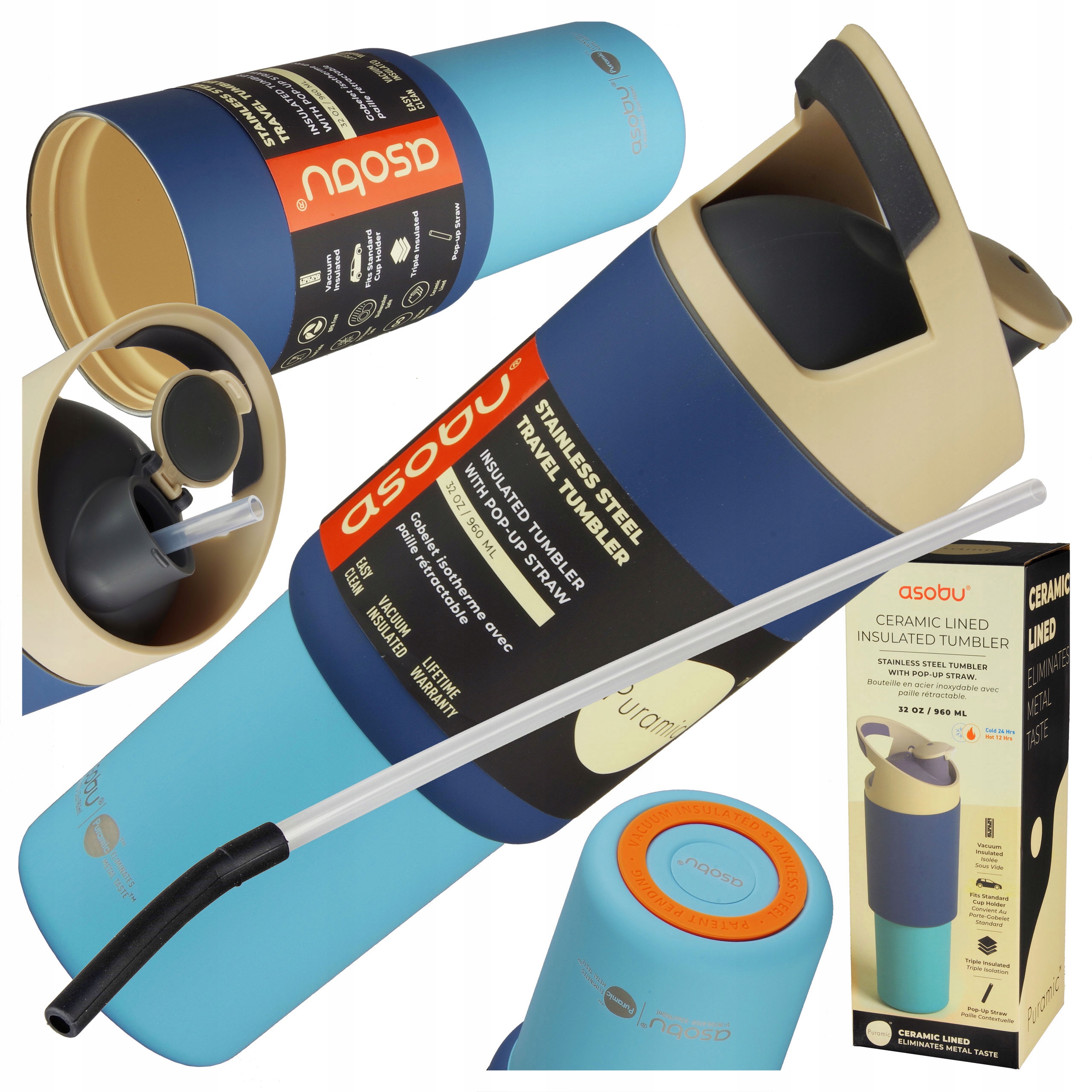 Termohrnek Asobu Láhev Termoska S Brčkem A Rukojetí 960 ml