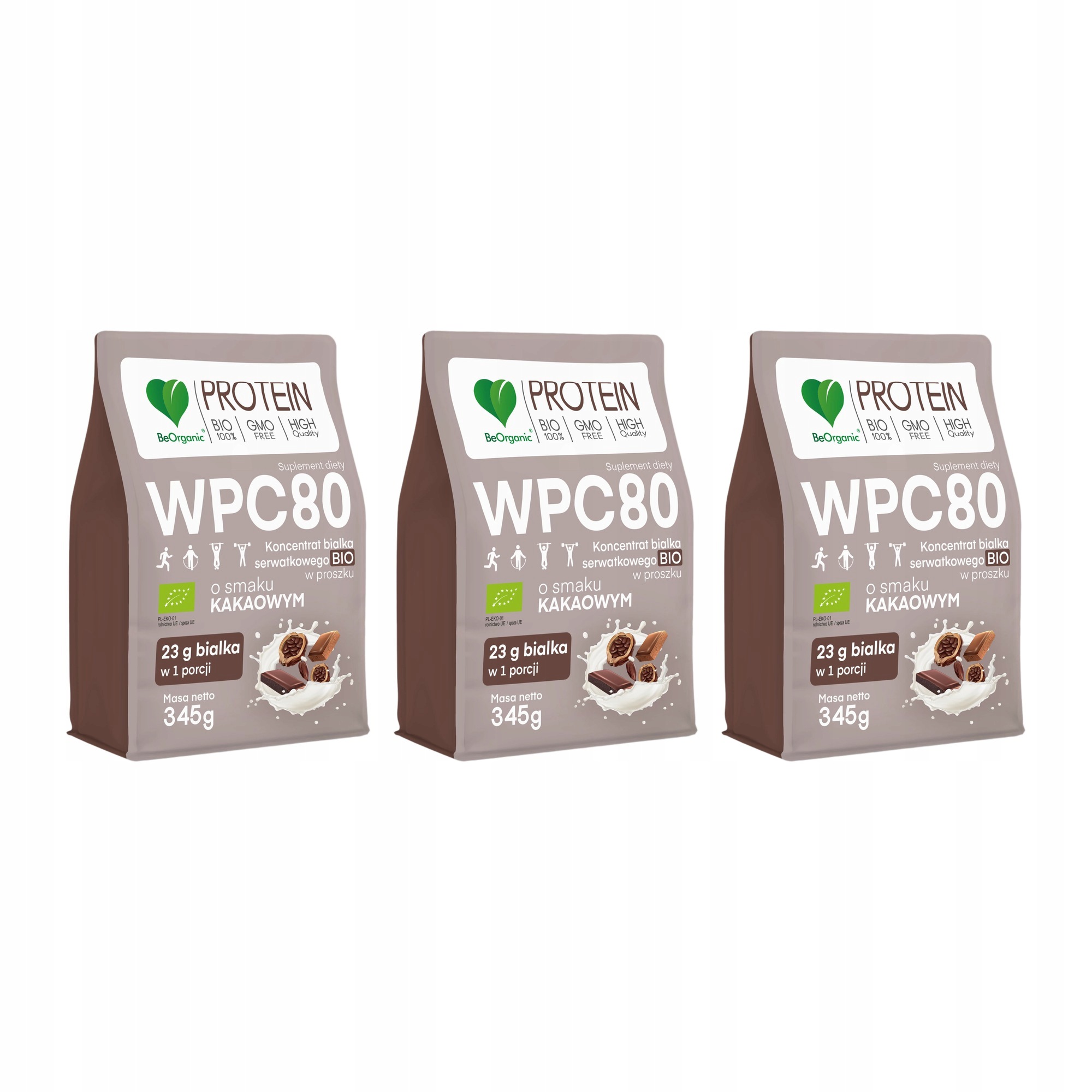 3x BeOrganic Syrovátkový Protein Wpc 80 Kakao 345 g