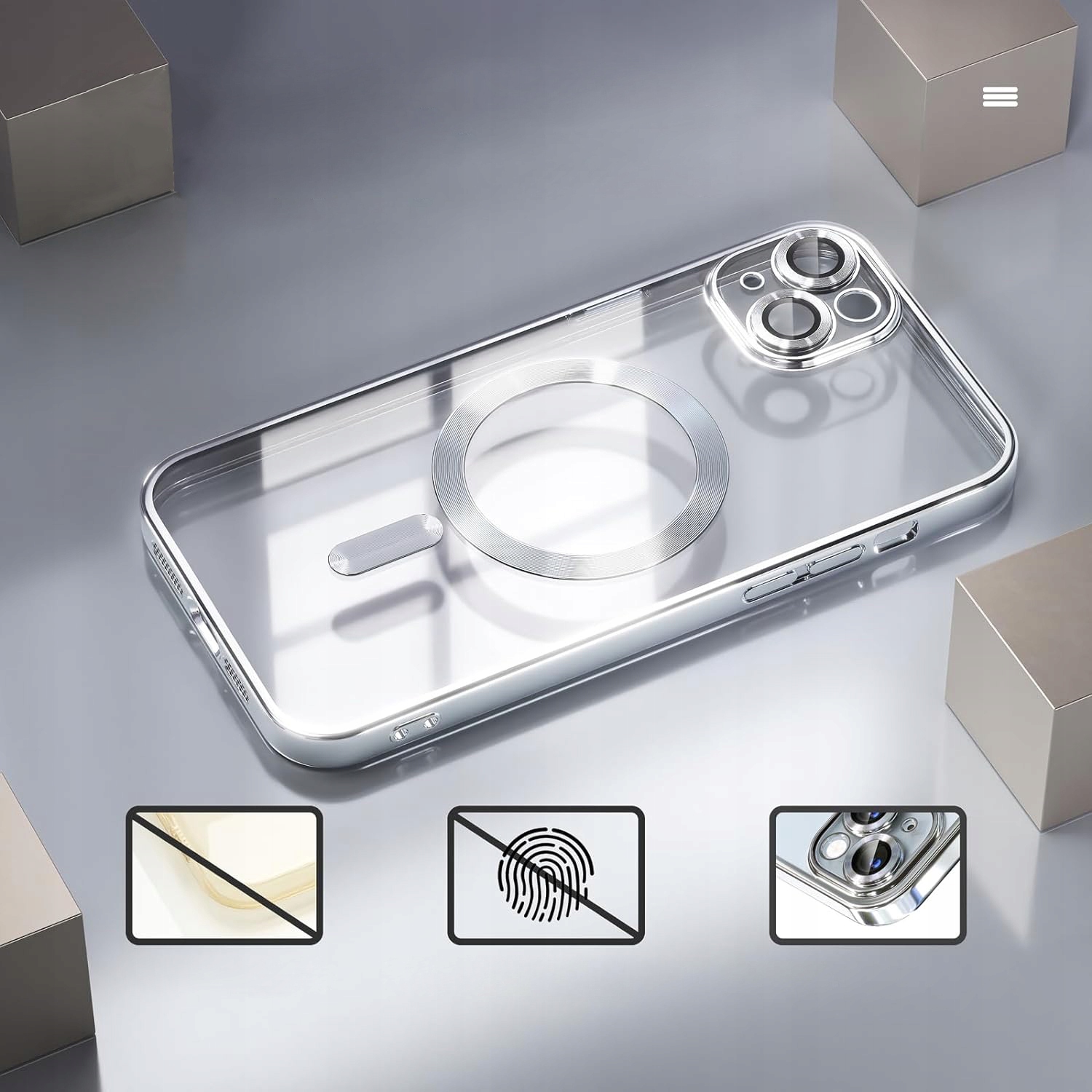 ETUI DO IPHONE 13 PRZEŹROCZYSTE OCHRONA APARATÓW DO MAGSAFE | SILVER Dedykowany model iPhone 13