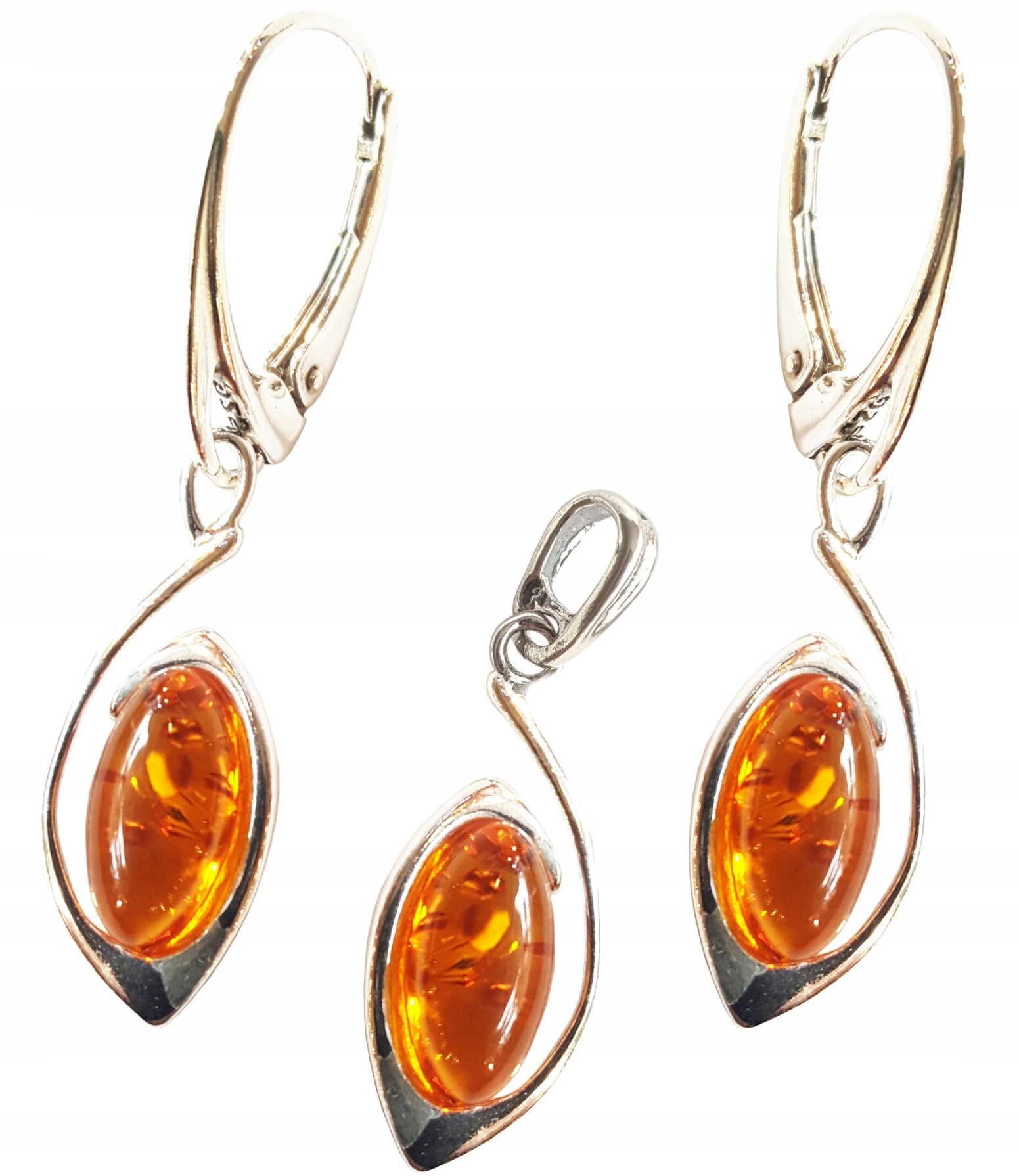 KOLCZYKI+WISIOREK *KOMPLET*BURSZTYN-SREBRO PREZENT