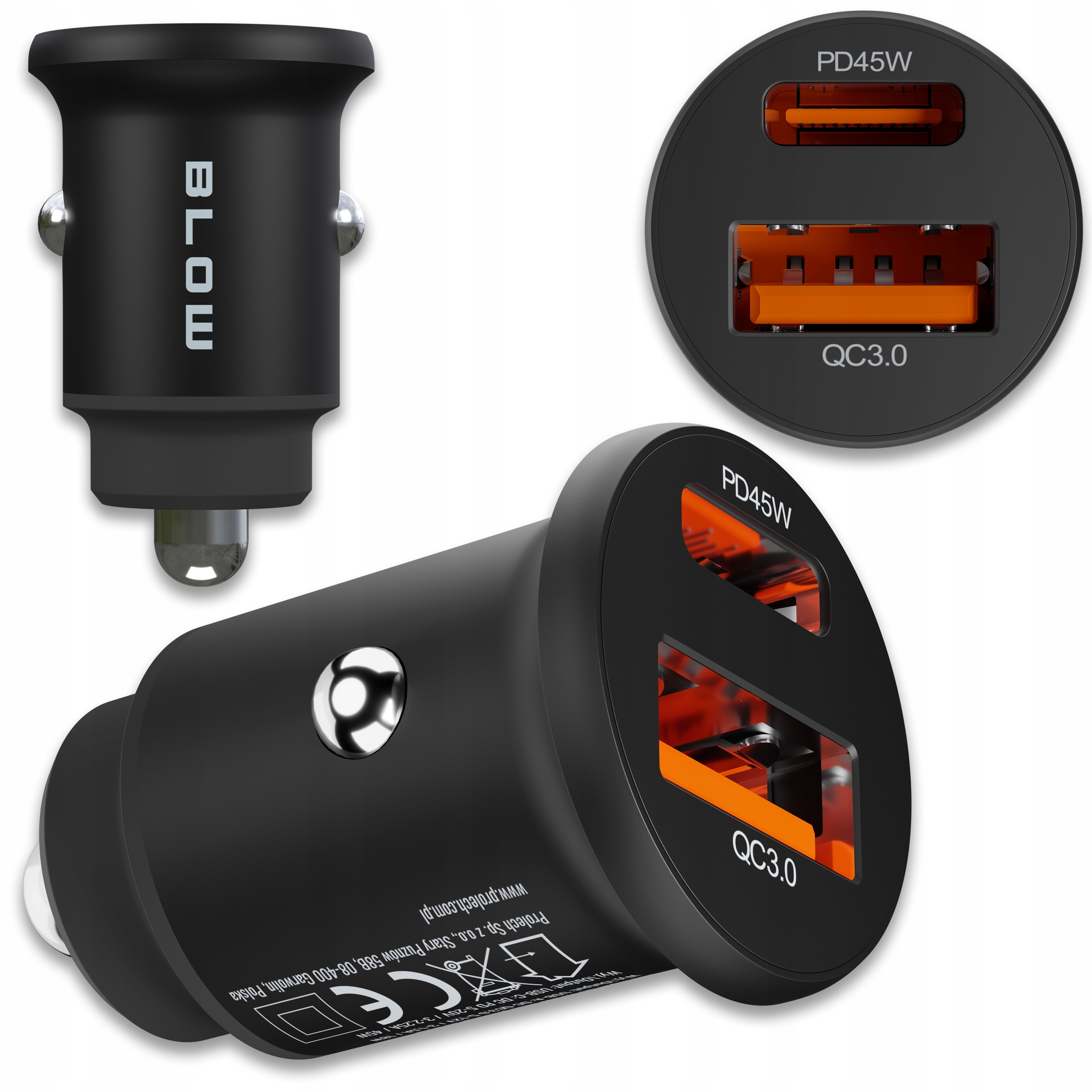 Ładowarka Samochodowa Szybkie Ładowanie Usb-c Usb-a Pd Qc Mocna 45W