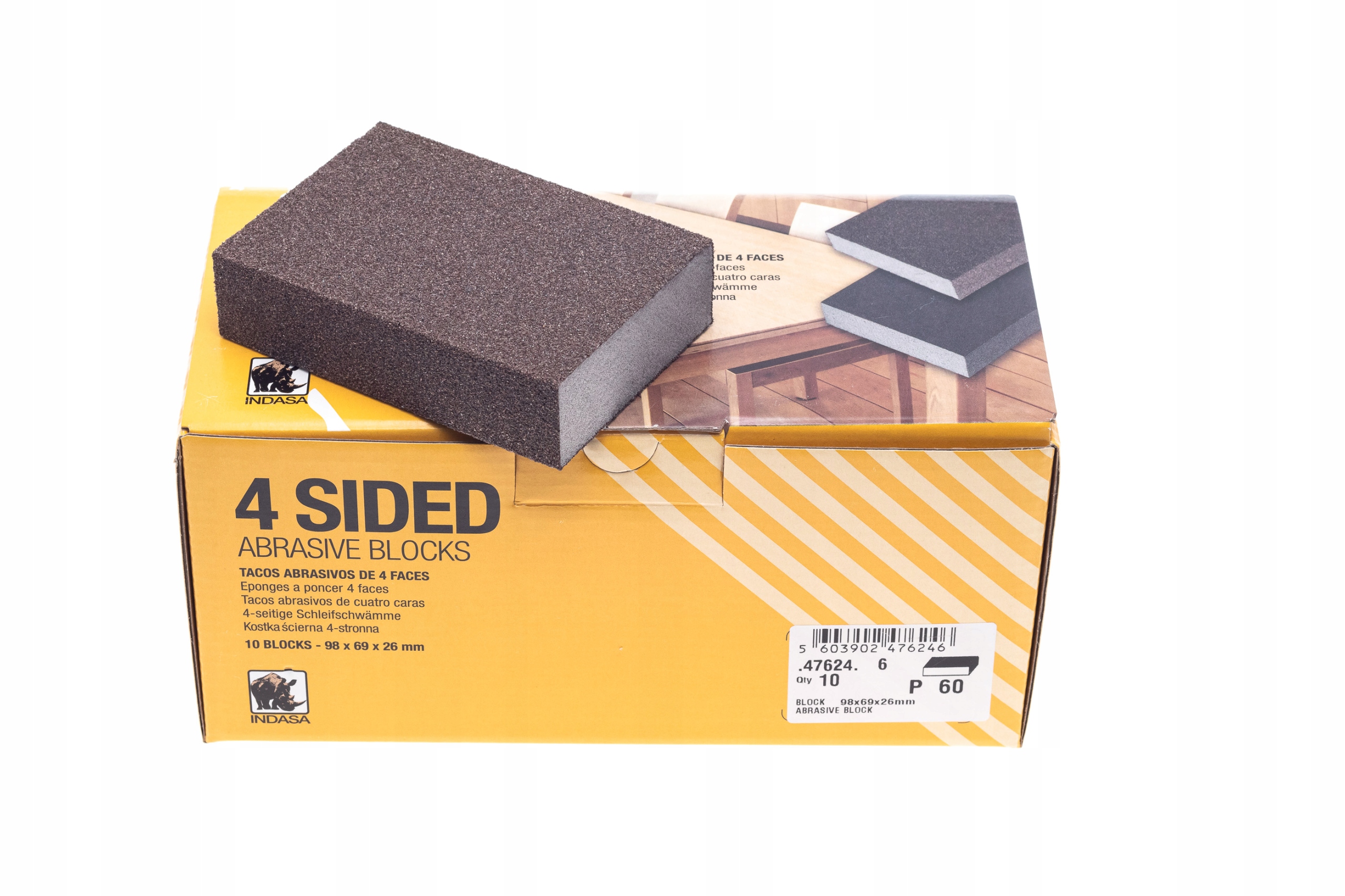 Gąbka ścierna czterostronna P80 Indasa 4 Sided 98x69x26mm 1 szt