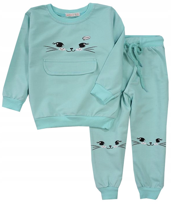 

Dres Komplet Spodnie Bluza kotek mięta 98 J625F
