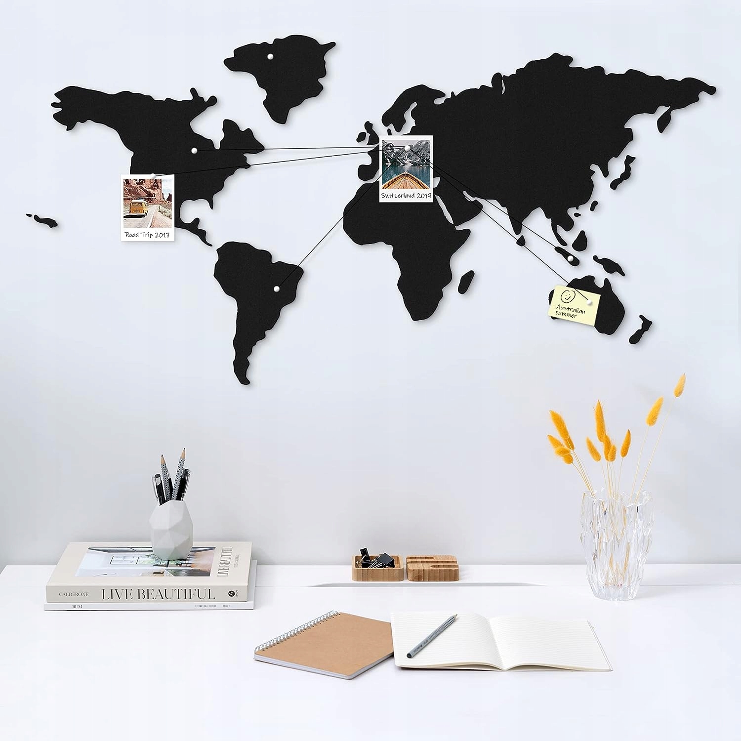 MAPA ŚWIATA KORKOWA NA ŚCIANĘ KOREK SAMOPRZYLEPNA DUŻA SOLIDNA XXL CZARNA Wysokość produktu 50 cm