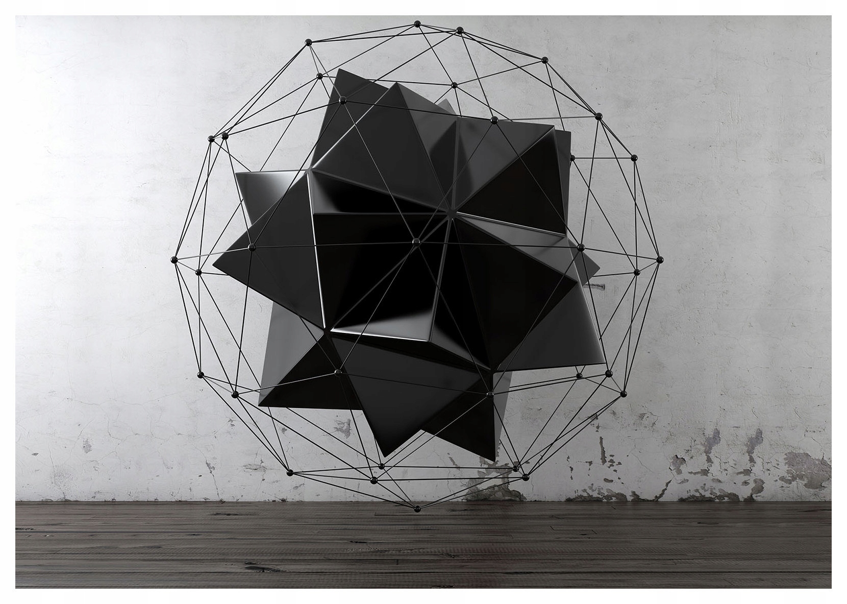 Geometrická tapeta Abstrakcia Čierny kryštál na sivom pozadí 312x219 lepidlo