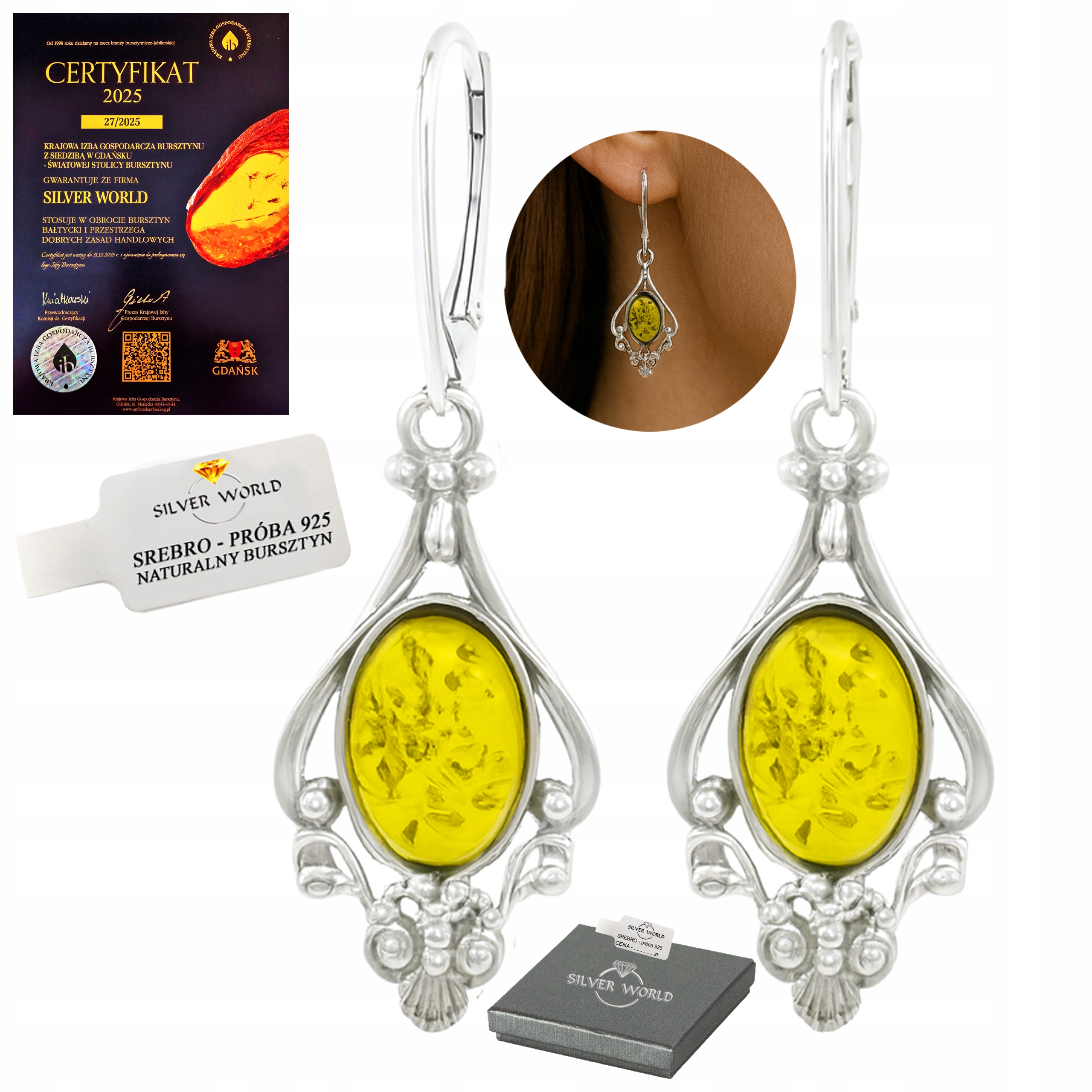 Stříbrné Náušnice S Jantarem, Závěsné Jako Dárek +dárek kw12