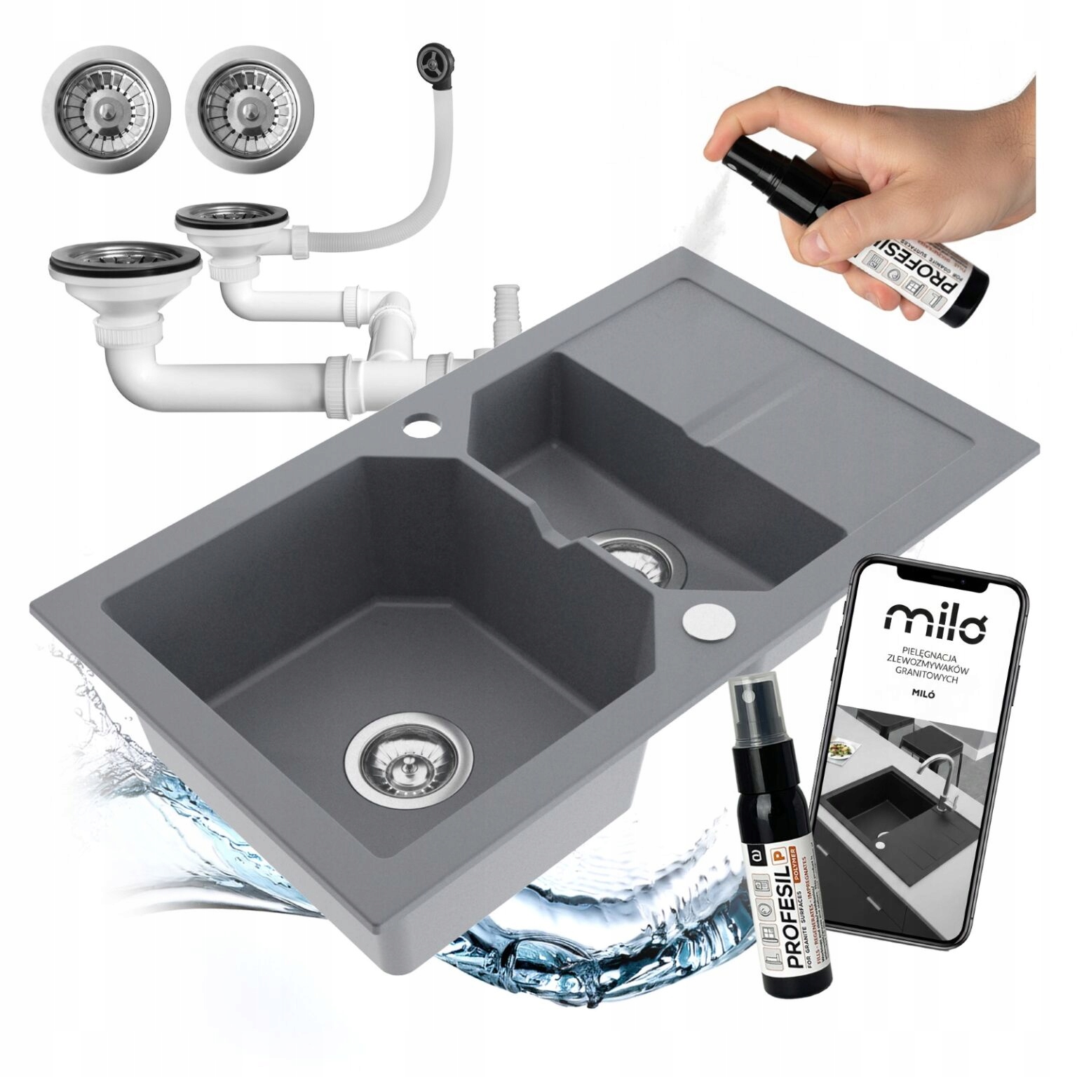 Kuchynský Drez Kenzo Granitový Sifónový Set S Polovičatým Morom