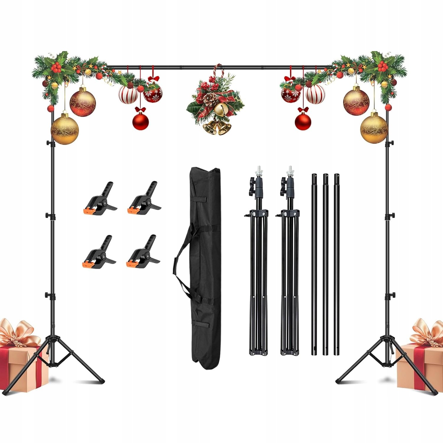 Stativ Pro Fotografické Pozadí Teleskopický Set 200 X 200 CM Svorky Černý