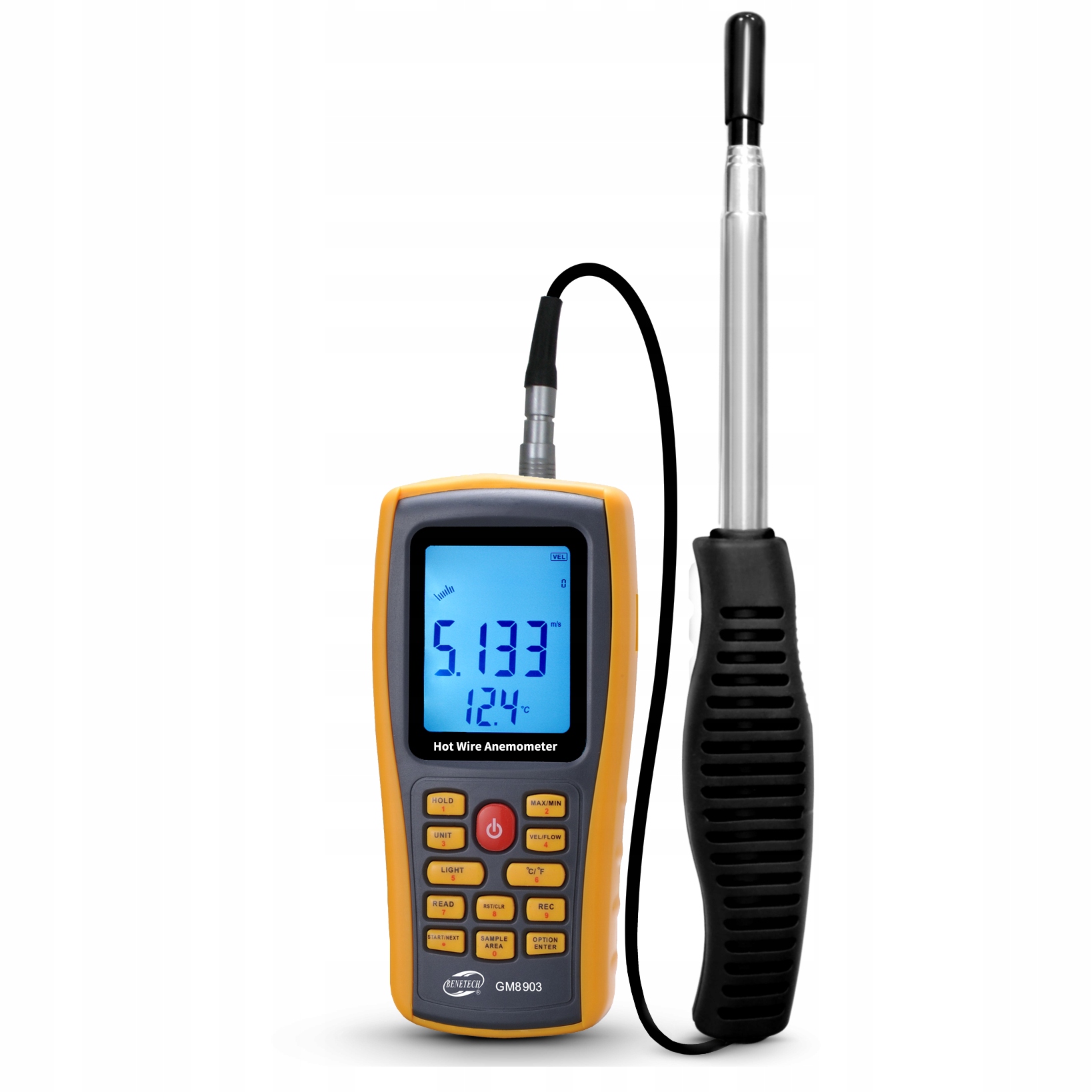 WIATROMIERZ TERMO ANEMOMETR MIERNIK WIATRU POMIAR TEMPERATURY Z TERMOPARĄ K Marka Benetech