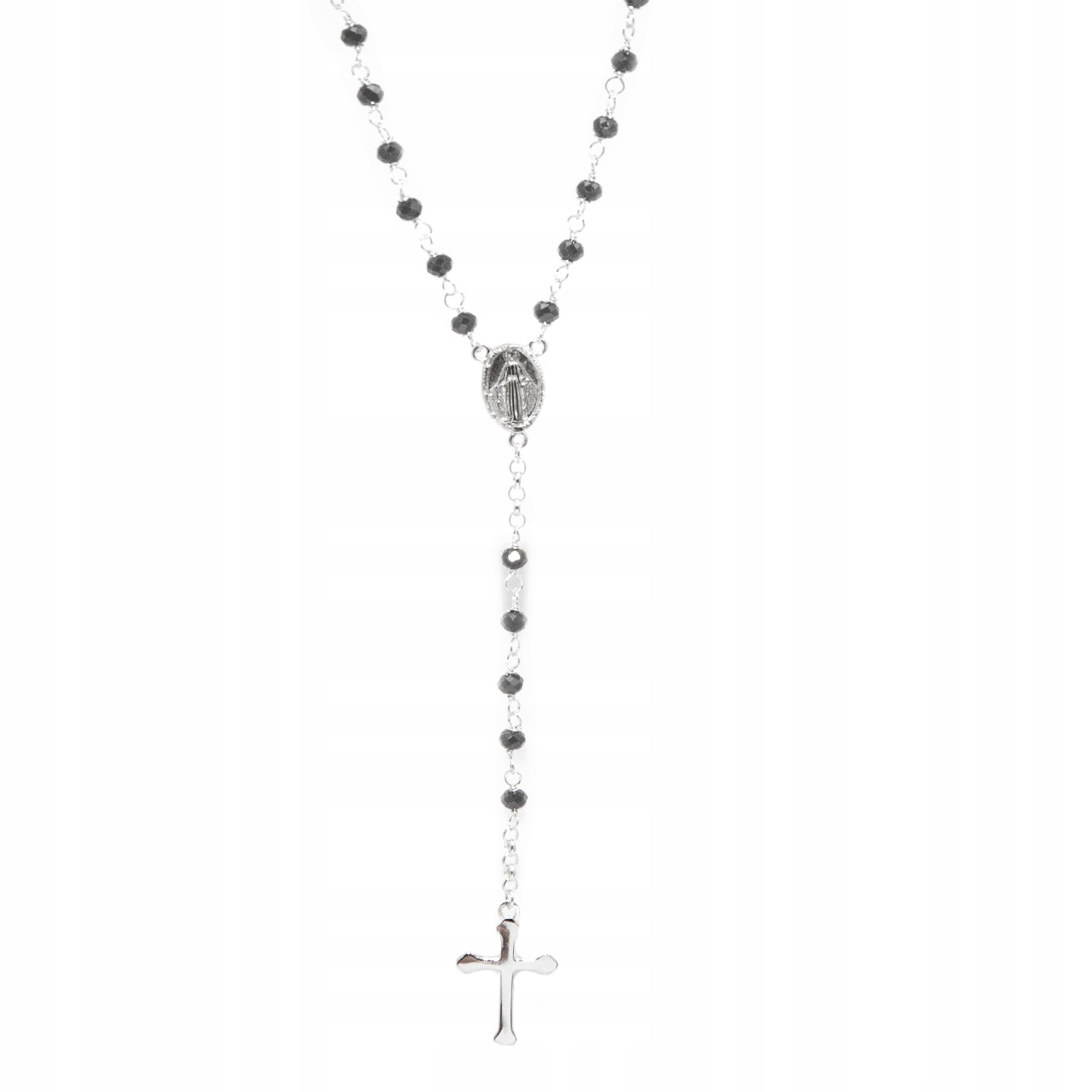 Stříbrný růženec stříbro 925 černé korálky svaté přijímání svatý křest