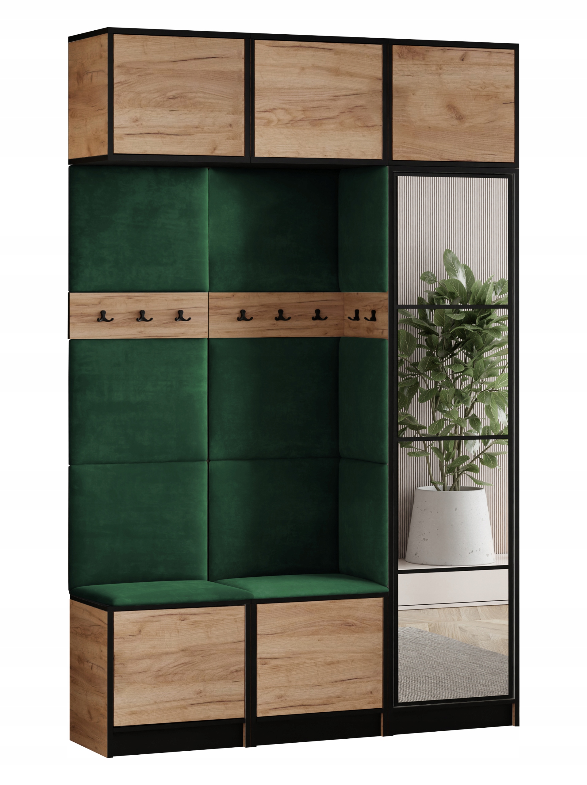 Šatní skříň s nástavcem Costa 20 dub craft zelená tkanina, sedák