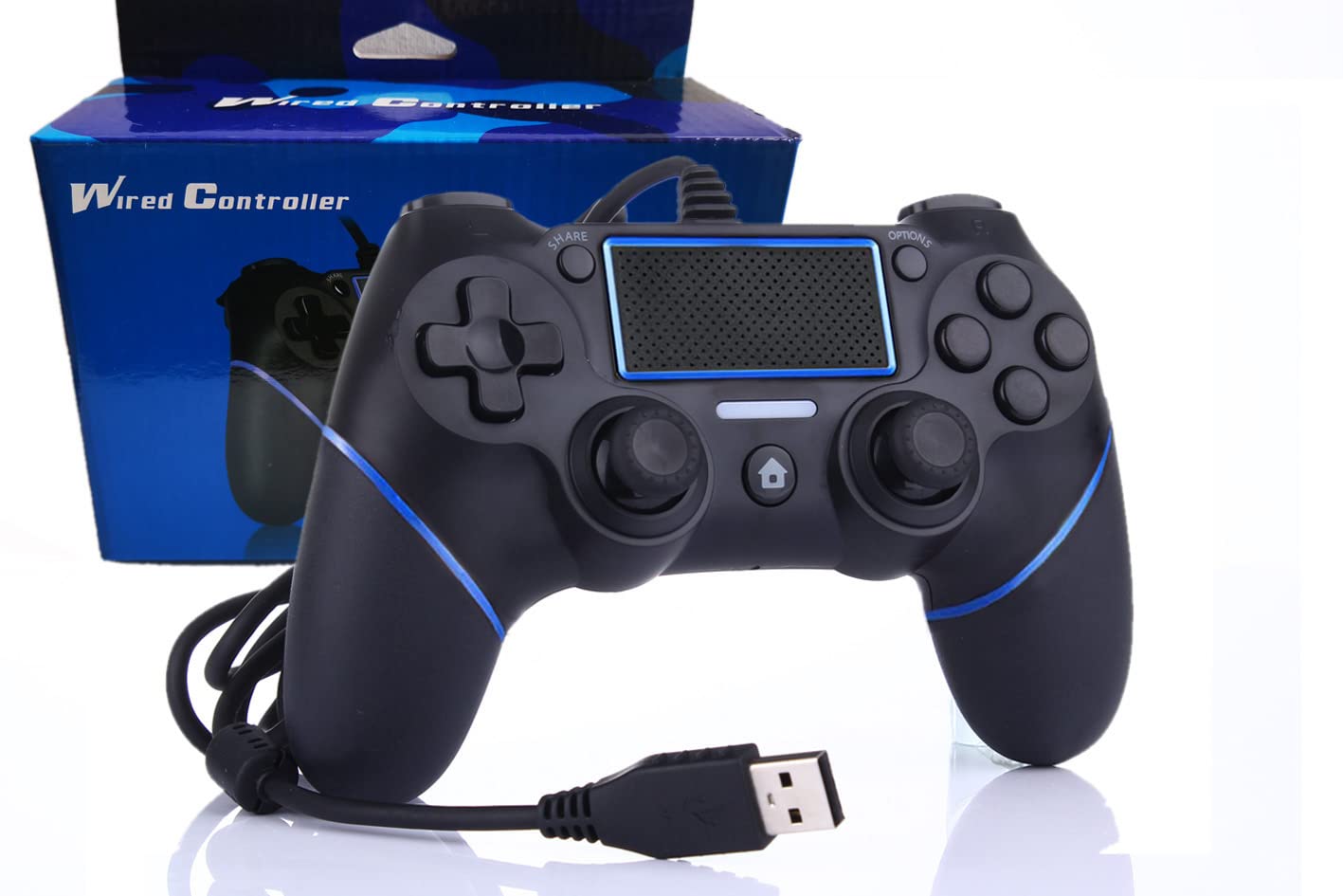 Intckwan Przewodowy gamepad z wibracjami do PS4 Pro Slim Laptop Pc blue