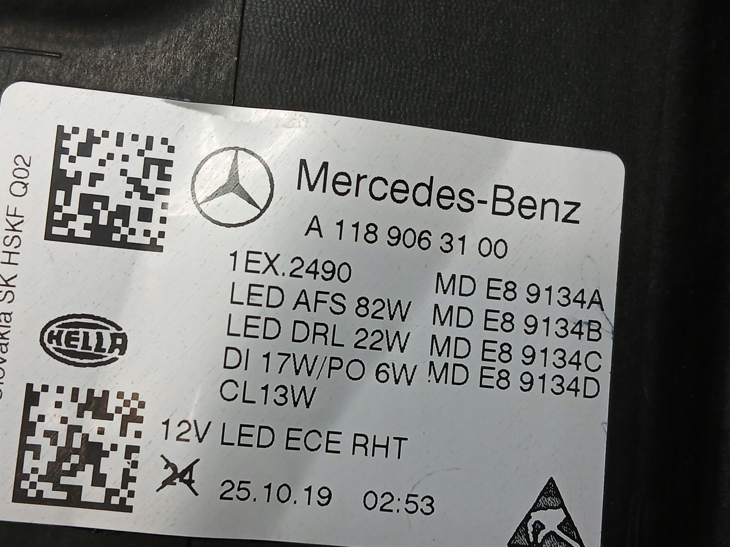 light front left MERCEDES CLA W118 FULL LED A1189063100