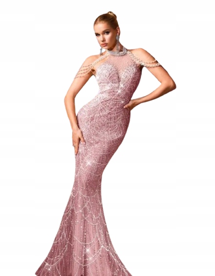 Shein Pudrově Růžové Šaty S Flitry Na Ramenou L 1JI