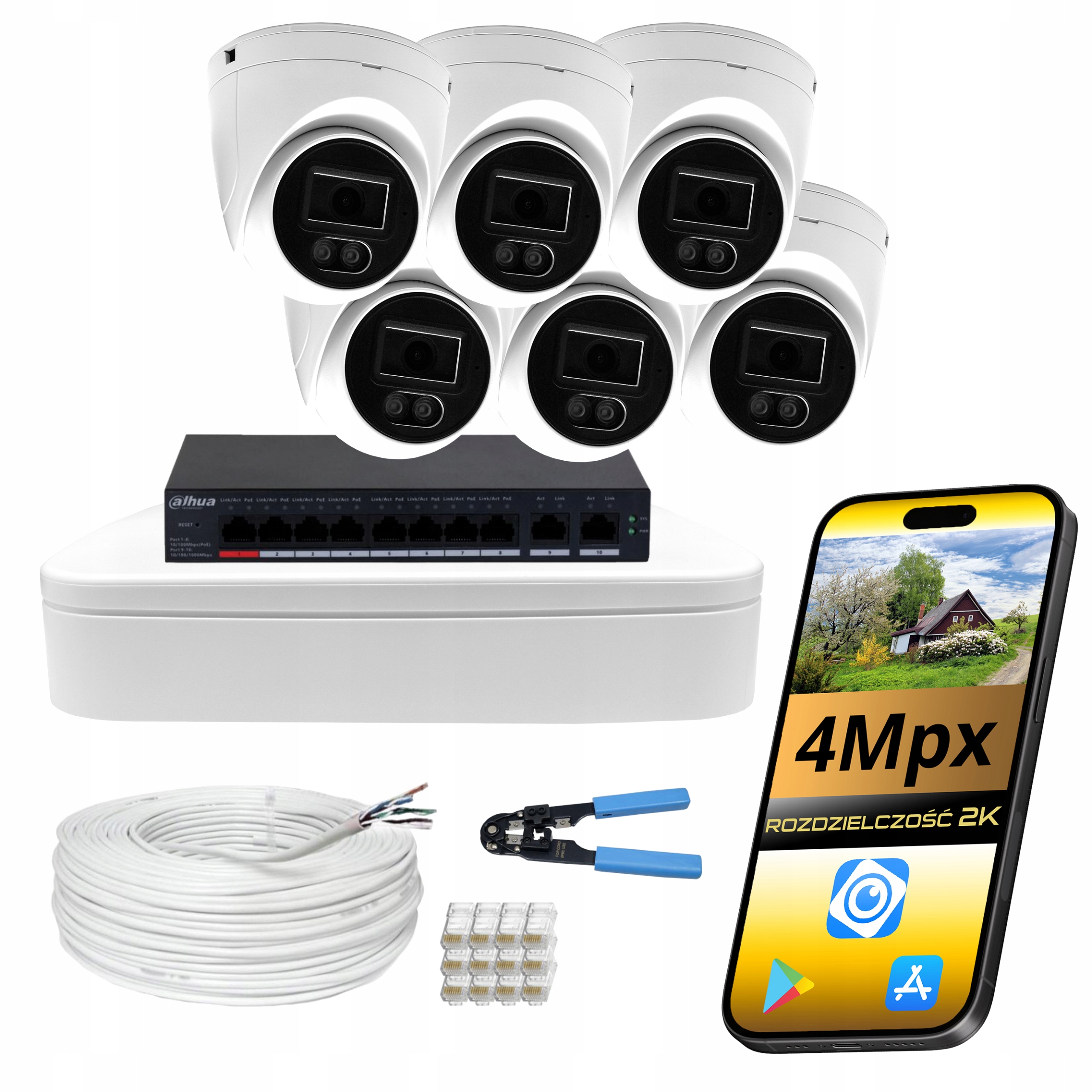 Monitorování Domu/firmy Set 6x Kopulová Kamera 4MPX Dual Light Ir Led