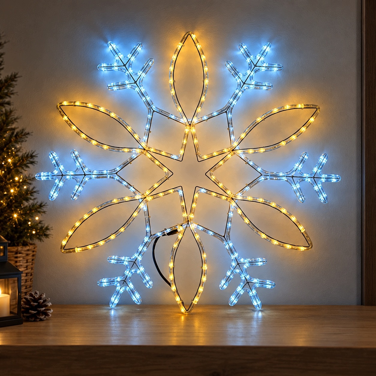 Hvězda Sněhová Vločka 80 cm velká, oboustranná Led vánoční dekorace do okna