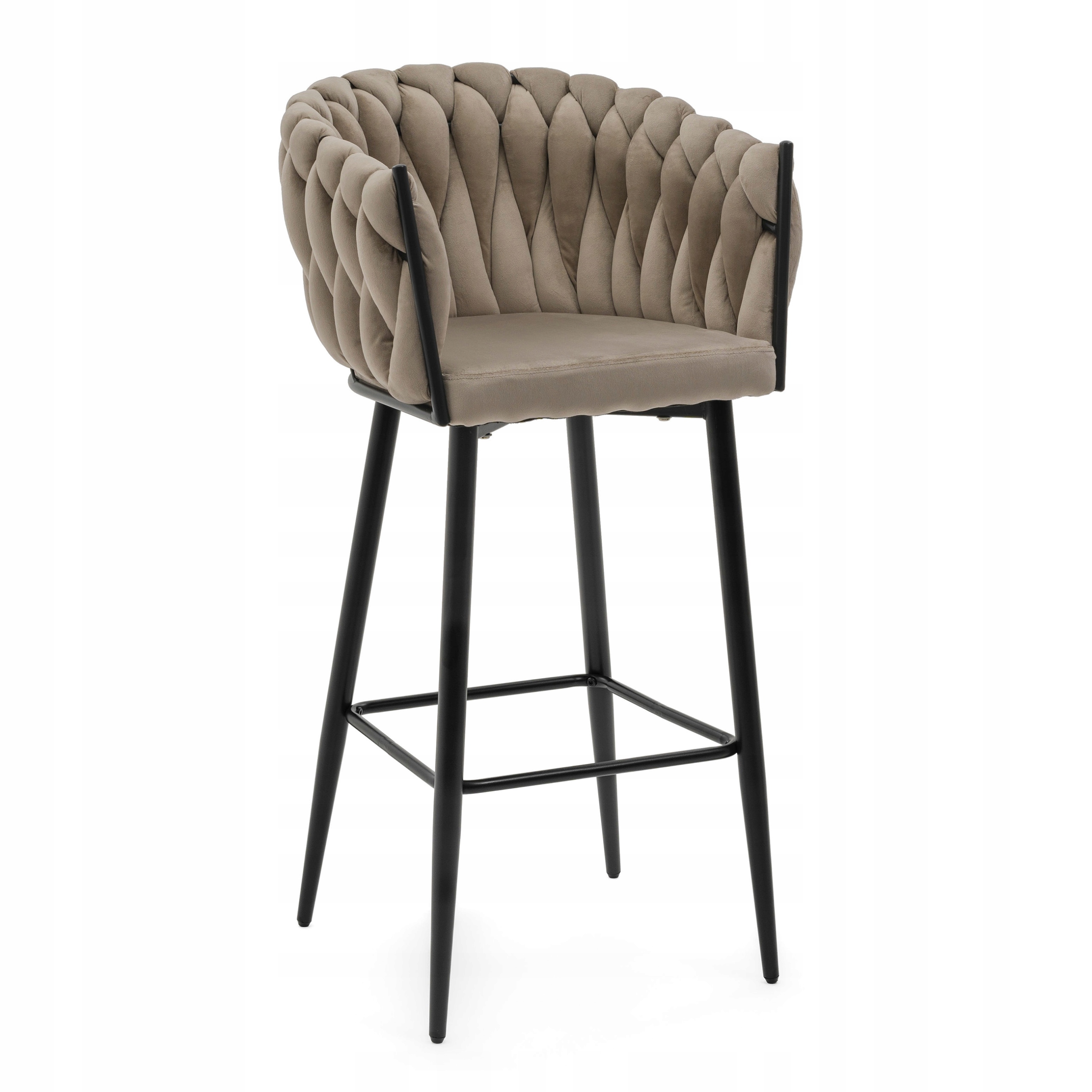 Barová Židle Čalouněná Moderní Pletená Glamour Latina Velur Tmavě Béžová