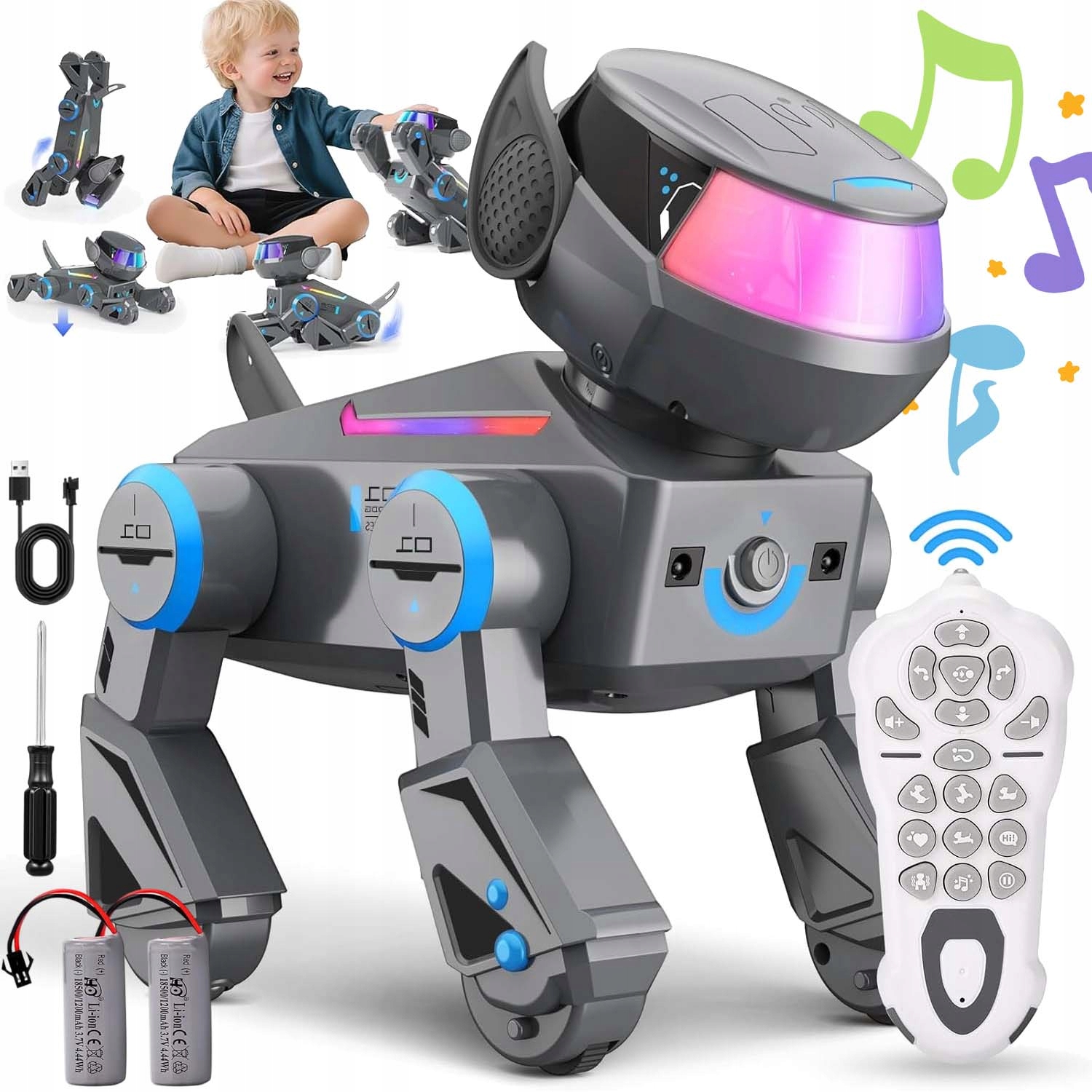 ZDALNIE STEROWANY ROBOT PIESEK LED PROGRAMOWALNY DLA DZIECI CHODZI TAŃCZY