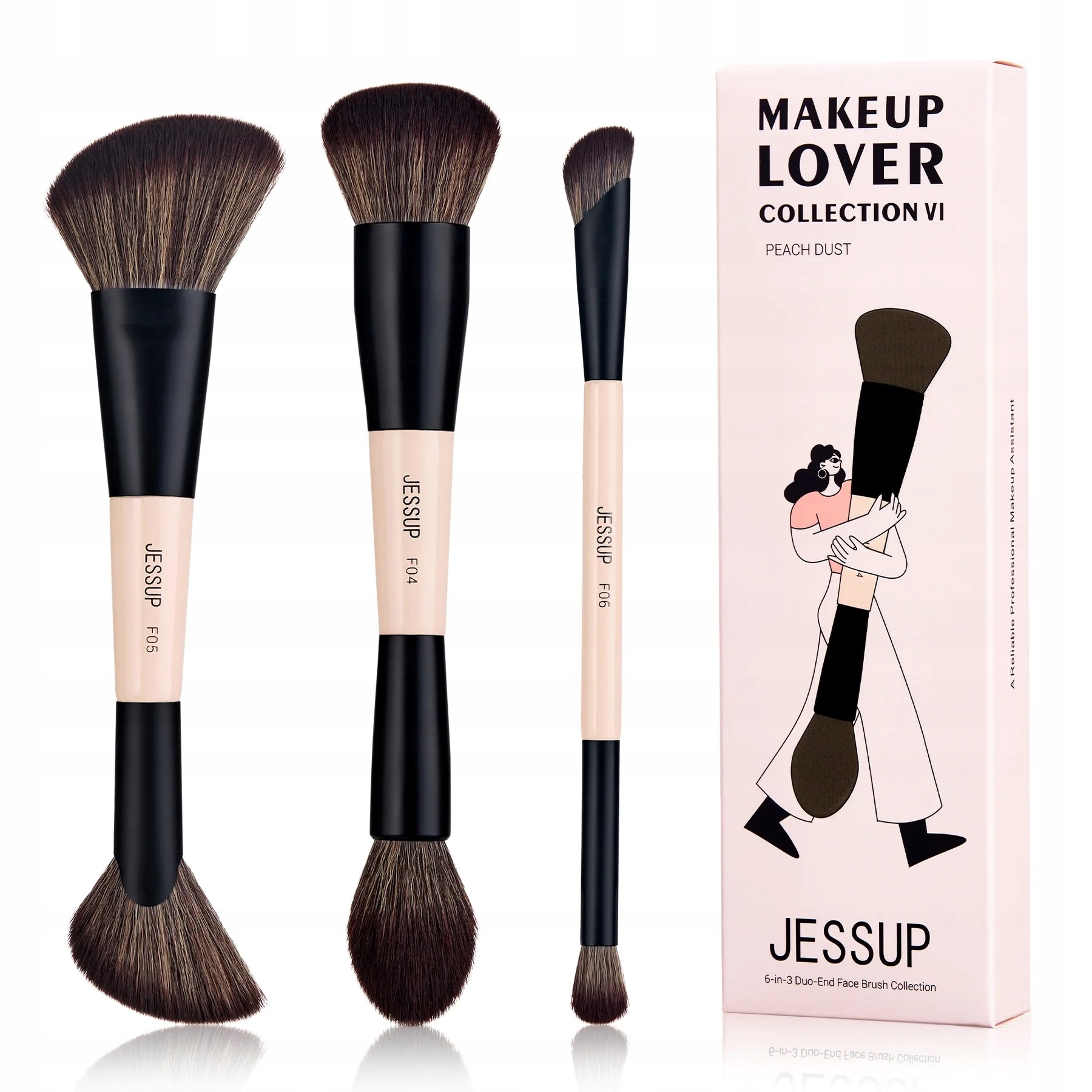 Jessup Makeup Lover Peach Dust Sada 3 dvojitých štětců na líčení T508