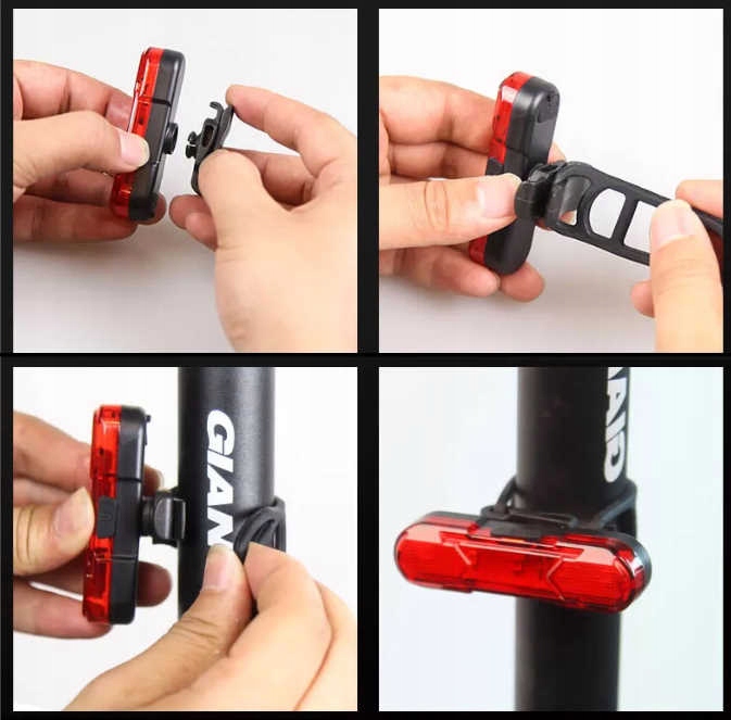 Lampka rowerowa tylna LED USB 60h 50lm Kolor dominujący pomarańcze i czerwienie