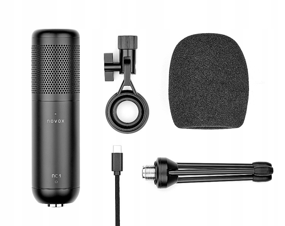 NOVOX NC-1 NC1 BLACK USB-C MIKROFON POJEMNOŚCIOWY + POP FILTR + RAMIĘ +KOSZ Stan opakowania oryginalne