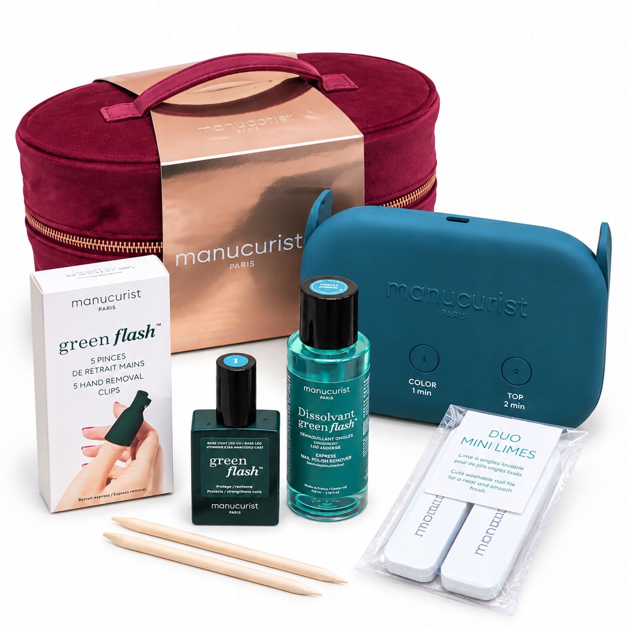 Manucurist Paris Green Flash zestaw do manicure Led Led Kuferek Akcesoria