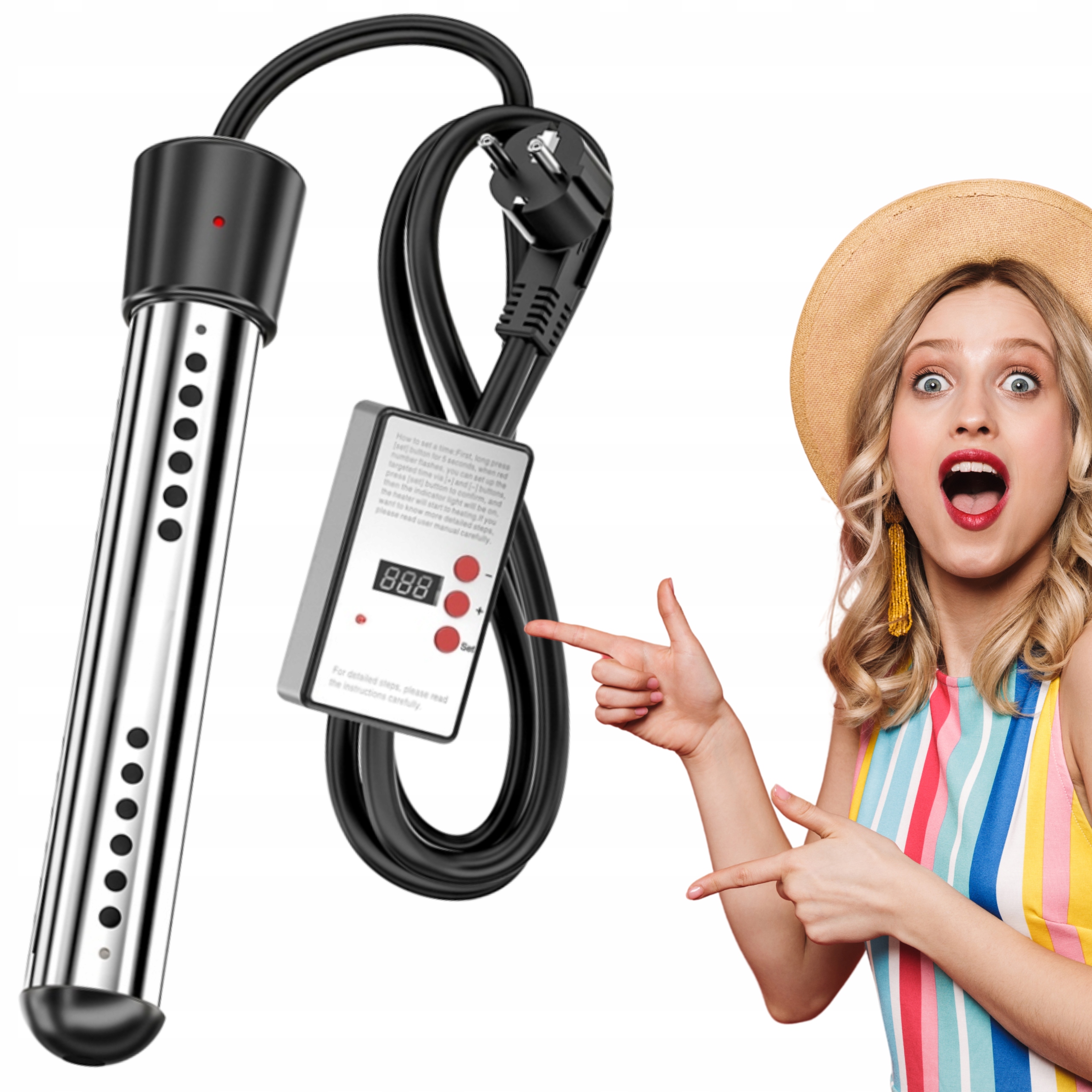 Elektrický ponorný ohřívač 3000 W do bazénu vody do vany s časovačem