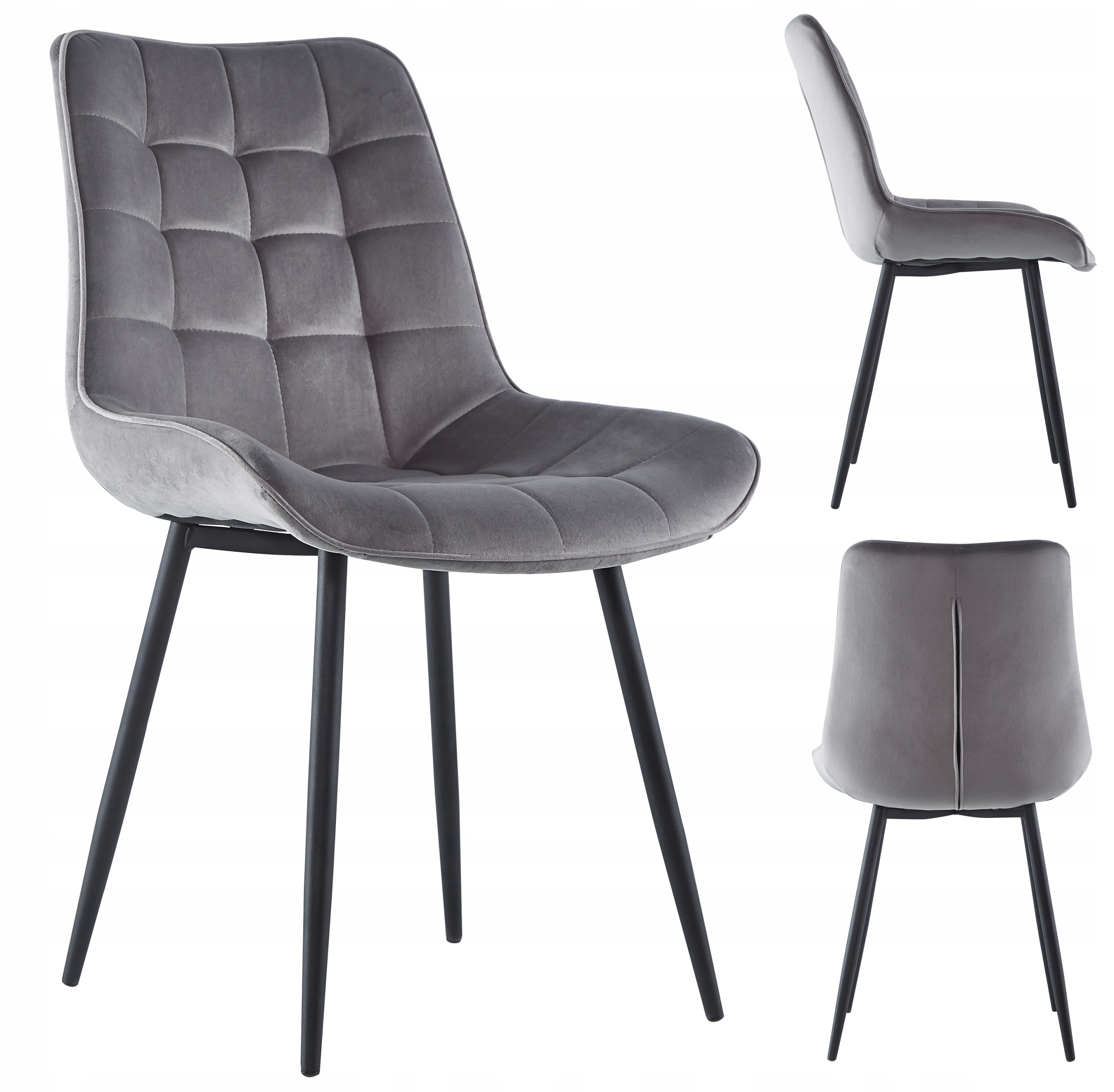 Krzesło Tapicerowane Welurowe Velvet Szare Nogi Metalowe W Całości -017