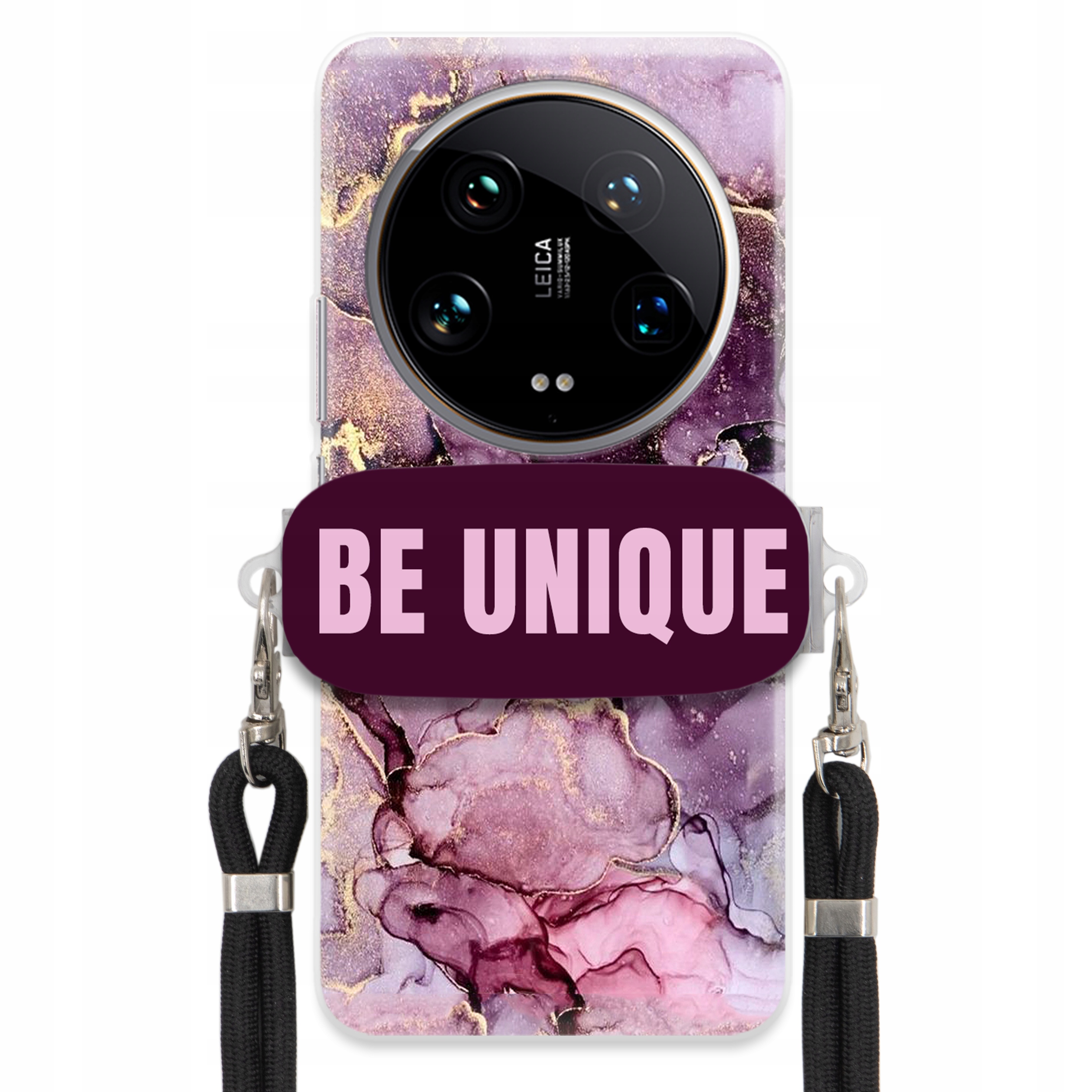 Pouzdro pro Xiaomi 14 Ultra úchytka na šňůrku Černá Fialová Mramorová Be Unique
