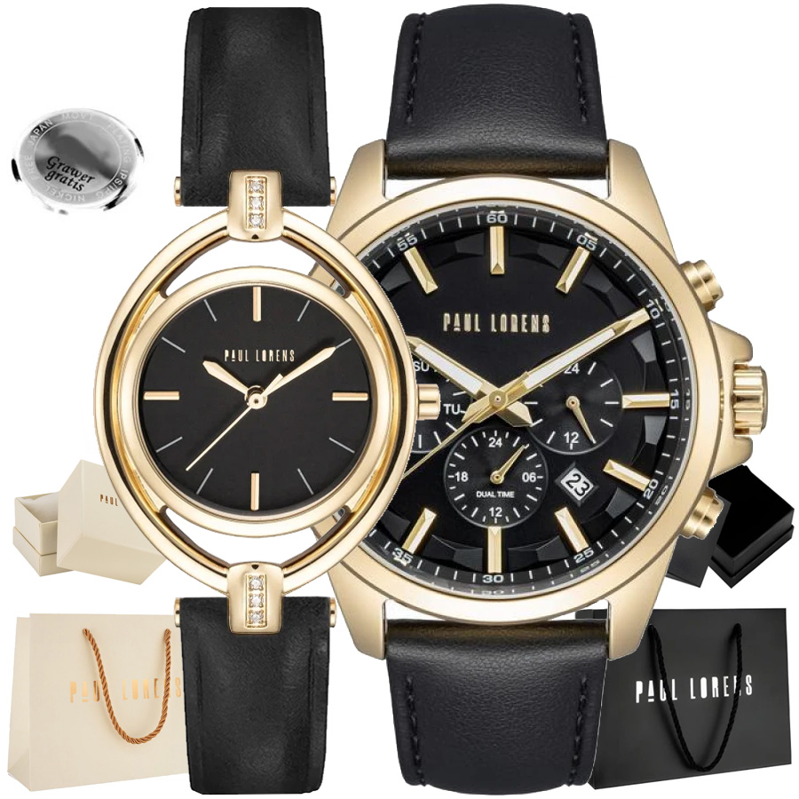 Sada hodinek pro páry Paul Lorens Makalu/selena kožený řemínek Gravírování