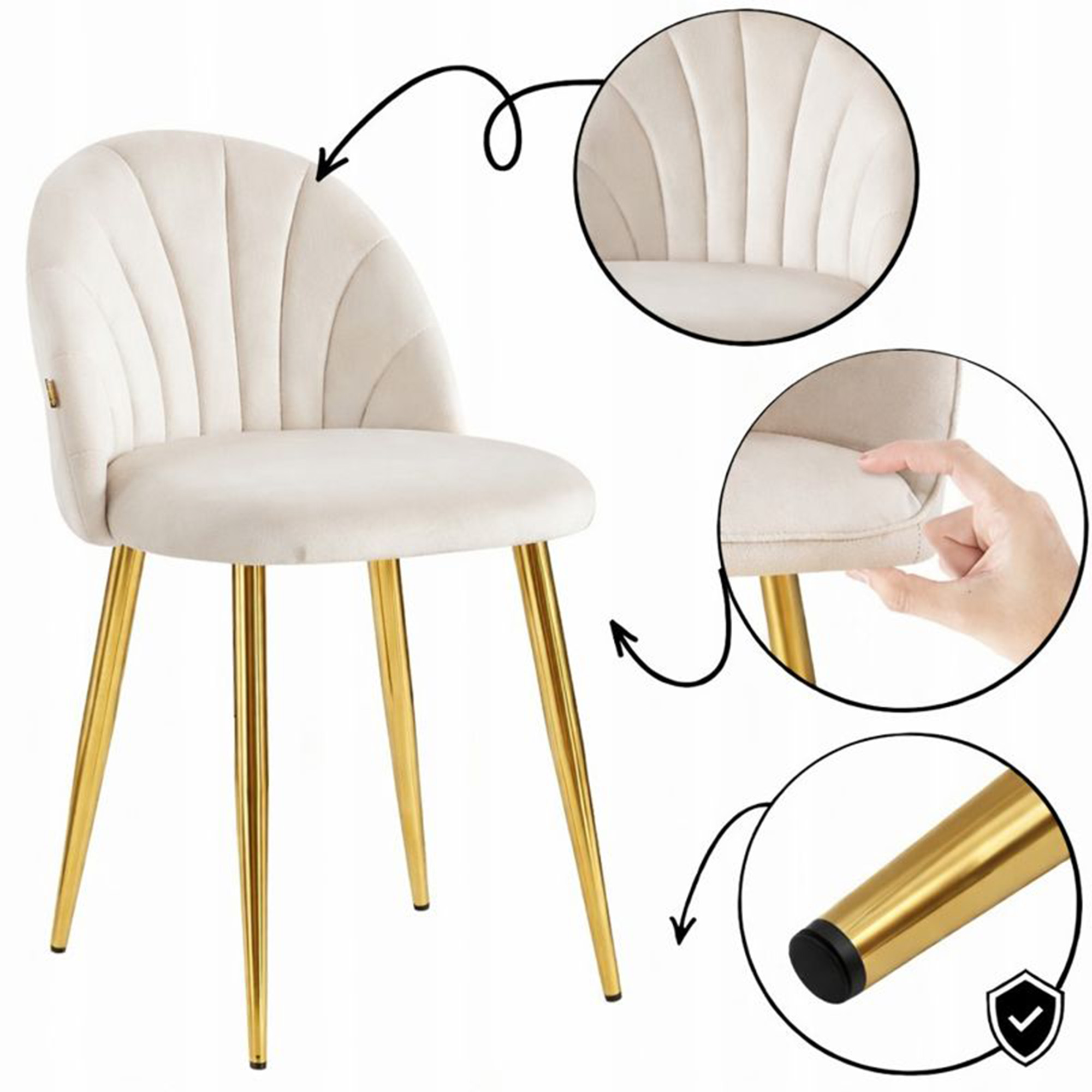 Čalúnená Stolička Velúrové Krémové Zlaté Nohy Royal Obývacia Izba Jedáleň